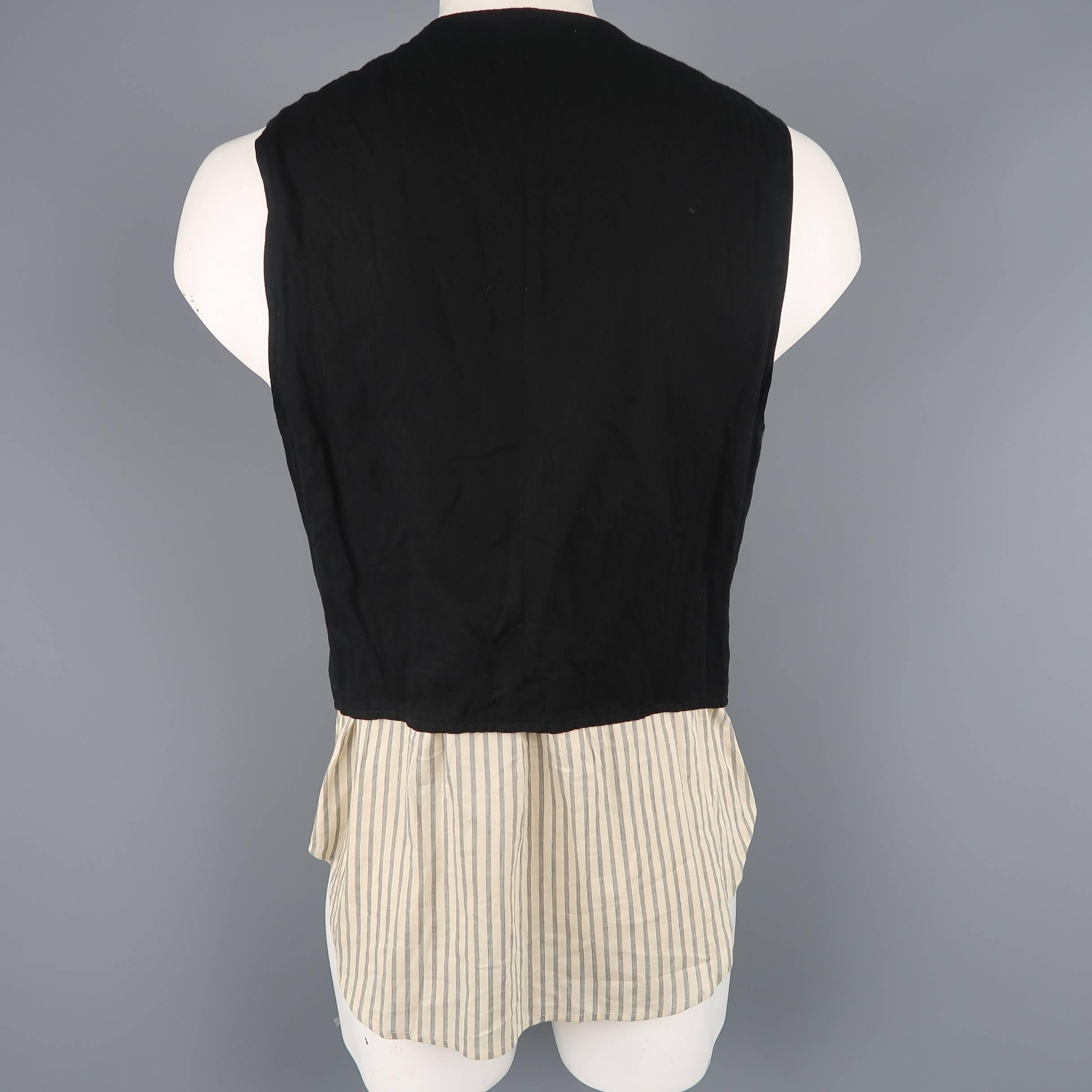 Ann Demeulemeester Men's Black and Beige Striped Shirt Layered Vest 3