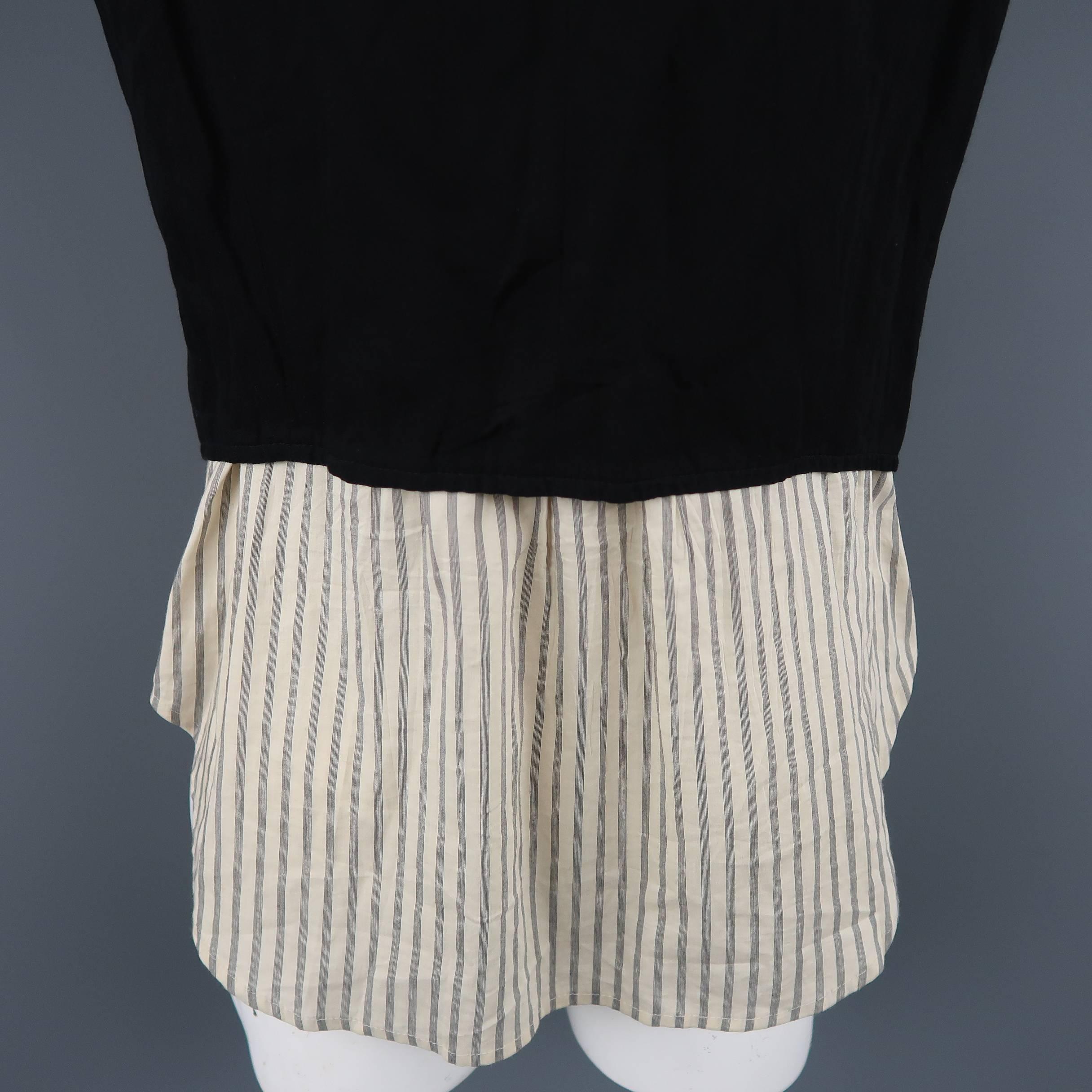 Ann Demeulemeester Men's Black and Beige Striped Shirt Layered Vest 4