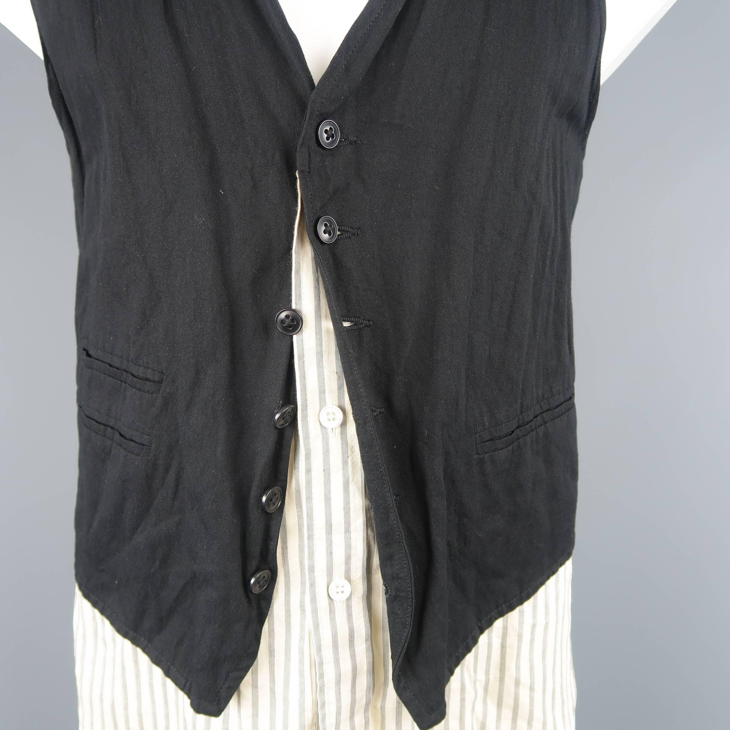 Ann Demeulemeester Men's Black and Beige Striped Shirt Layered Vest 5