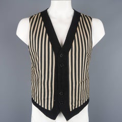 Ann Demeulemeester Men's Black Corduroy and Beige Striped Cotton Reversible Vest