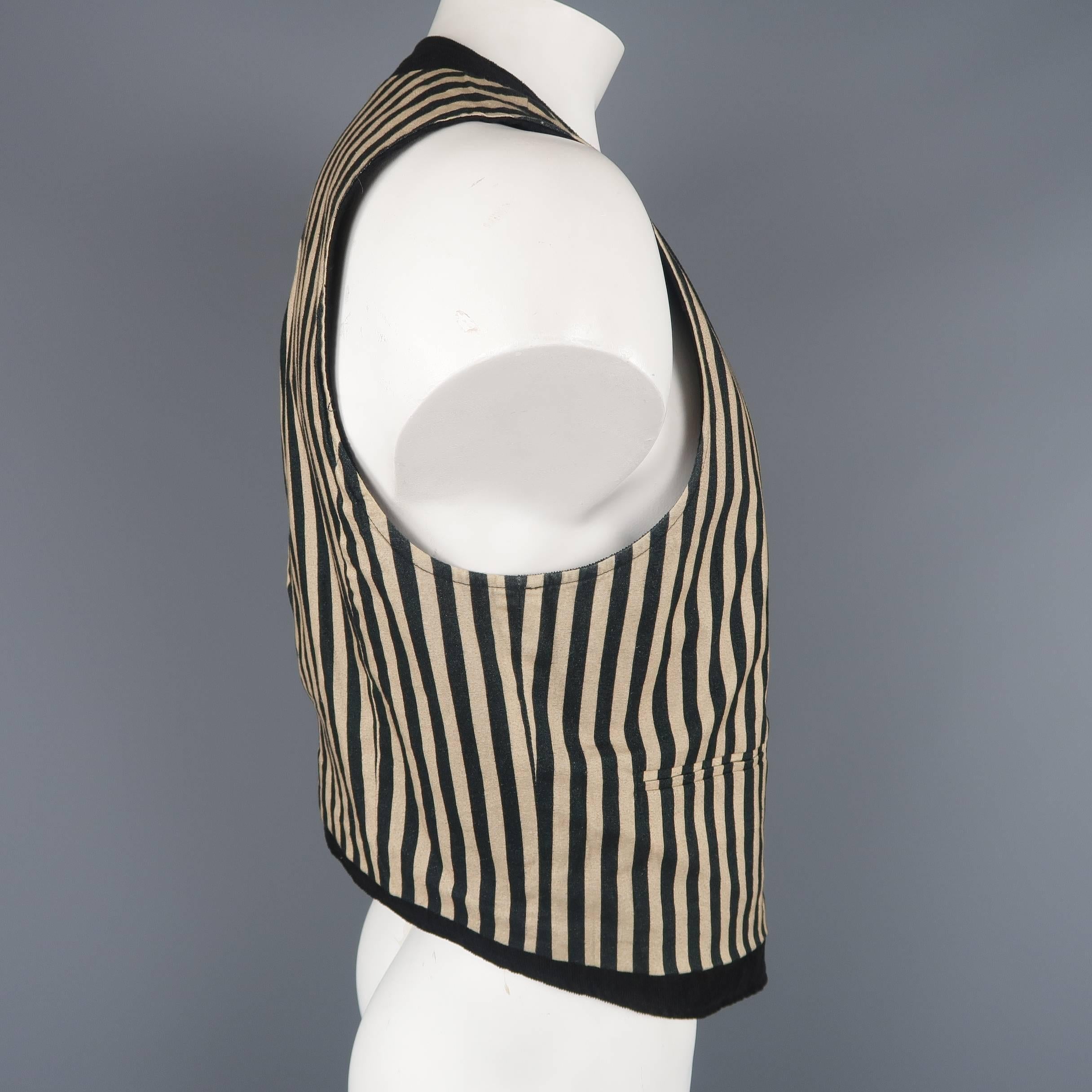 Ann Demeulemeester Men's Black Corduroy and Beige Striped Cotton Reversible Vest 6