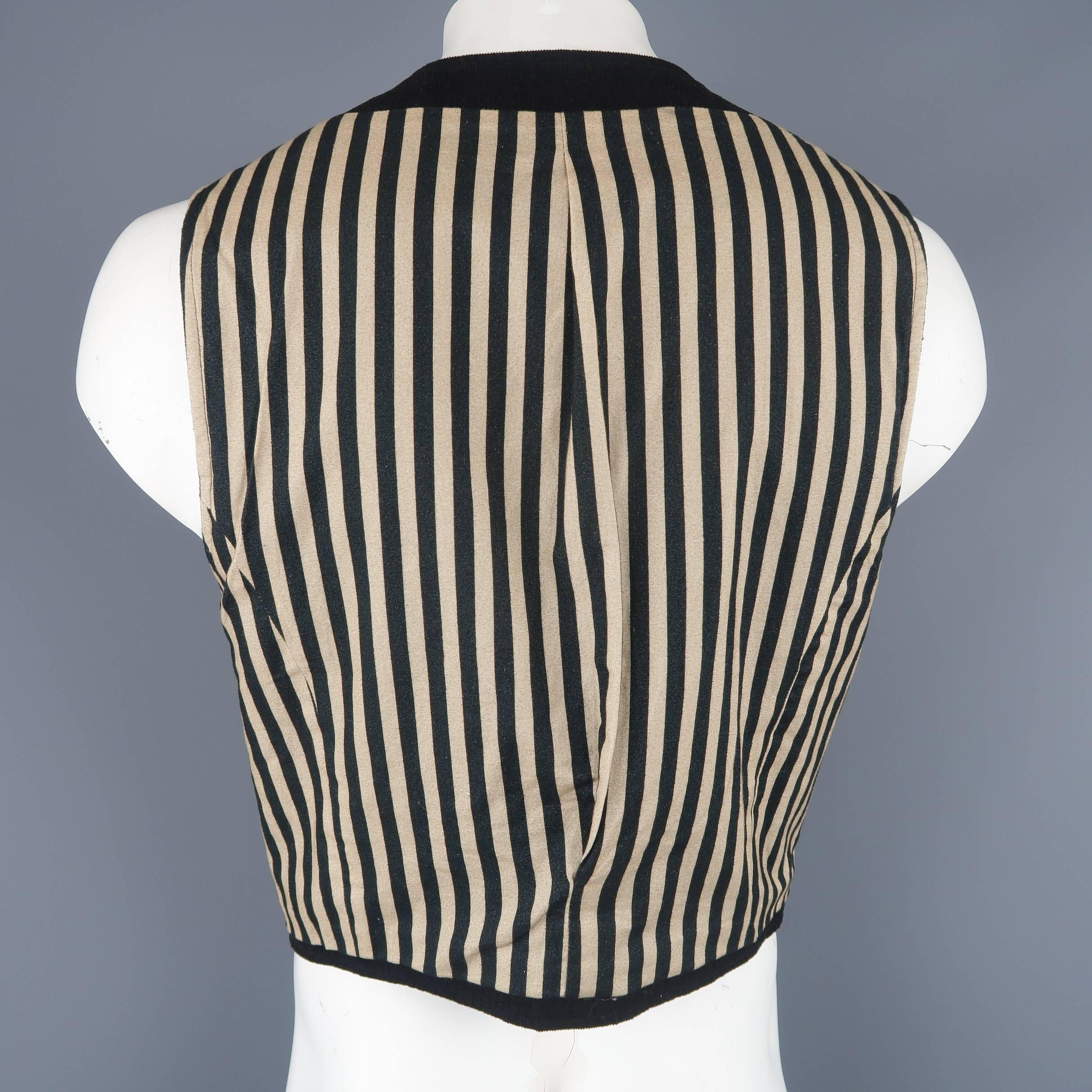 Ann Demeulemeester Men's Black Corduroy and Beige Striped Cotton Reversible Vest 7