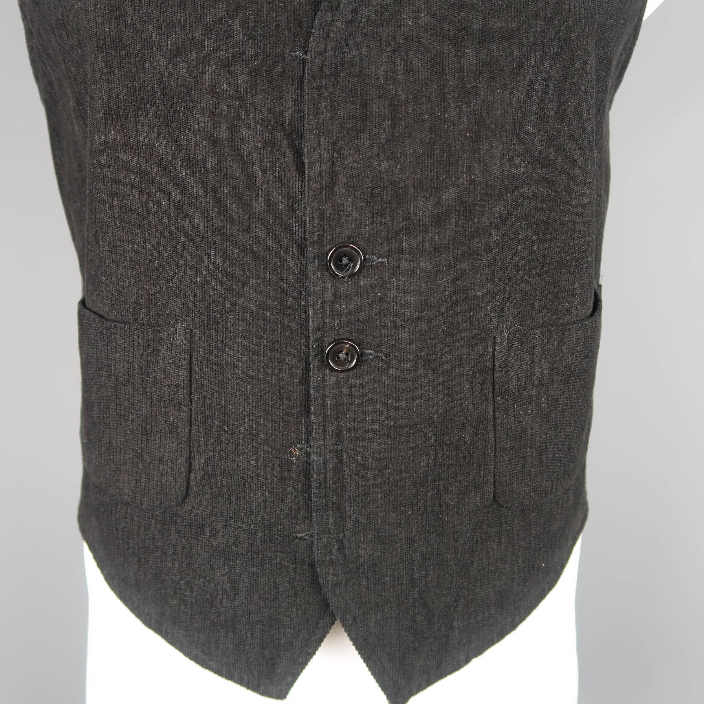 Ann Demeulemeester Men's Black Corduroy and Beige Striped Cotton Reversible Vest In Fair Condition In San Francisco, CA
