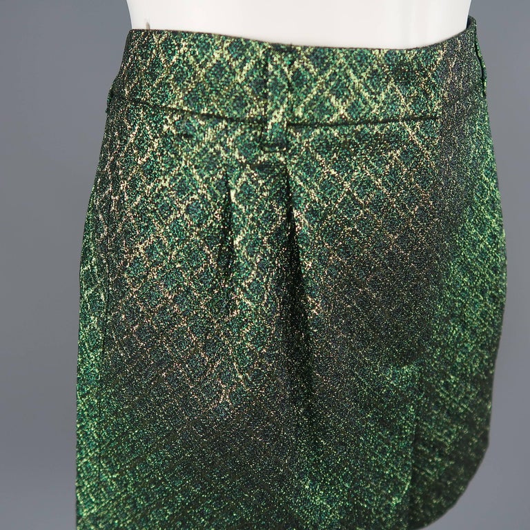 Dolce and Gabbana Green Plaid Glitter Lurex Pleated Short Shorts For ...