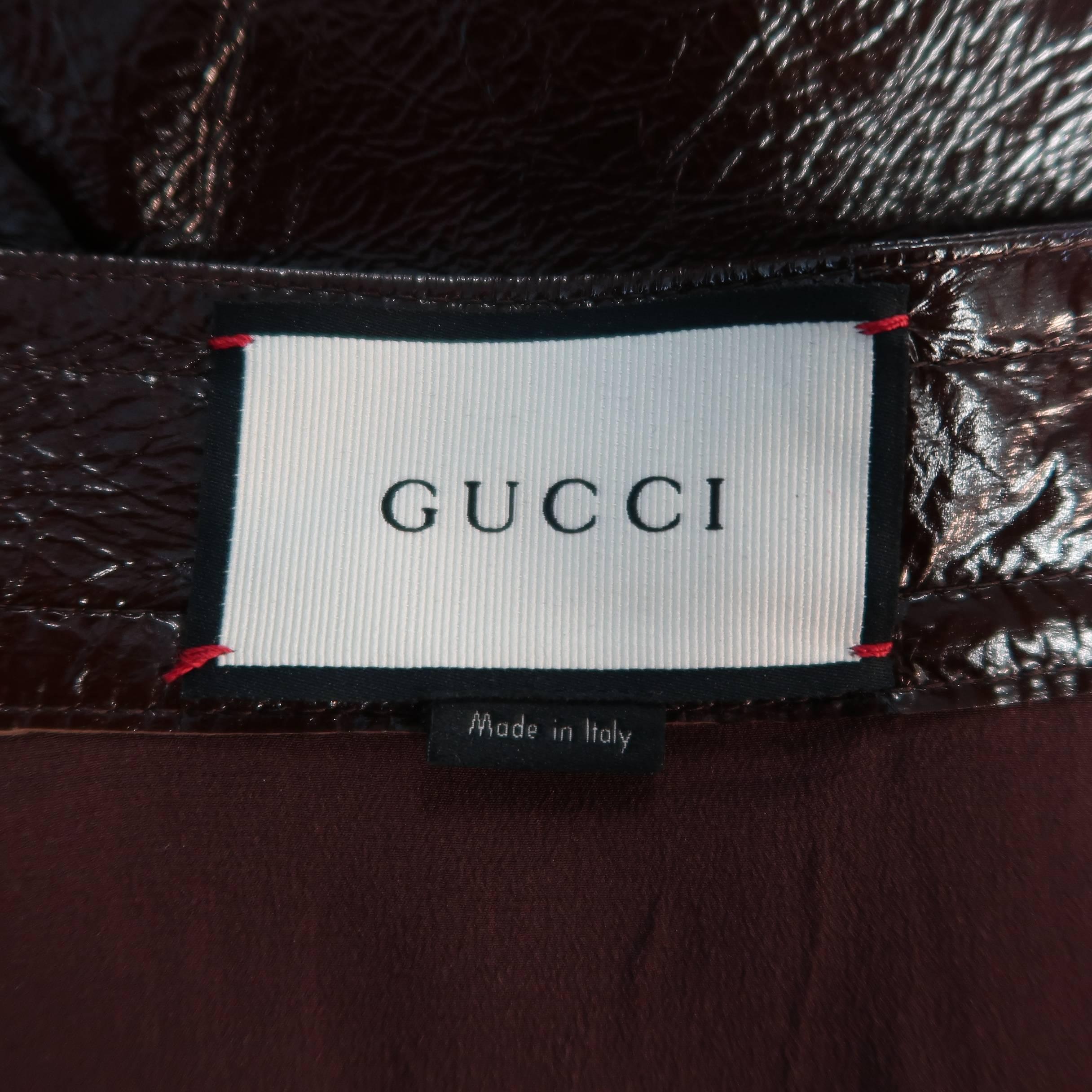 Gucci Brown Patent Leather Box Pleated Horsebit Skirt - Resort 2016 3