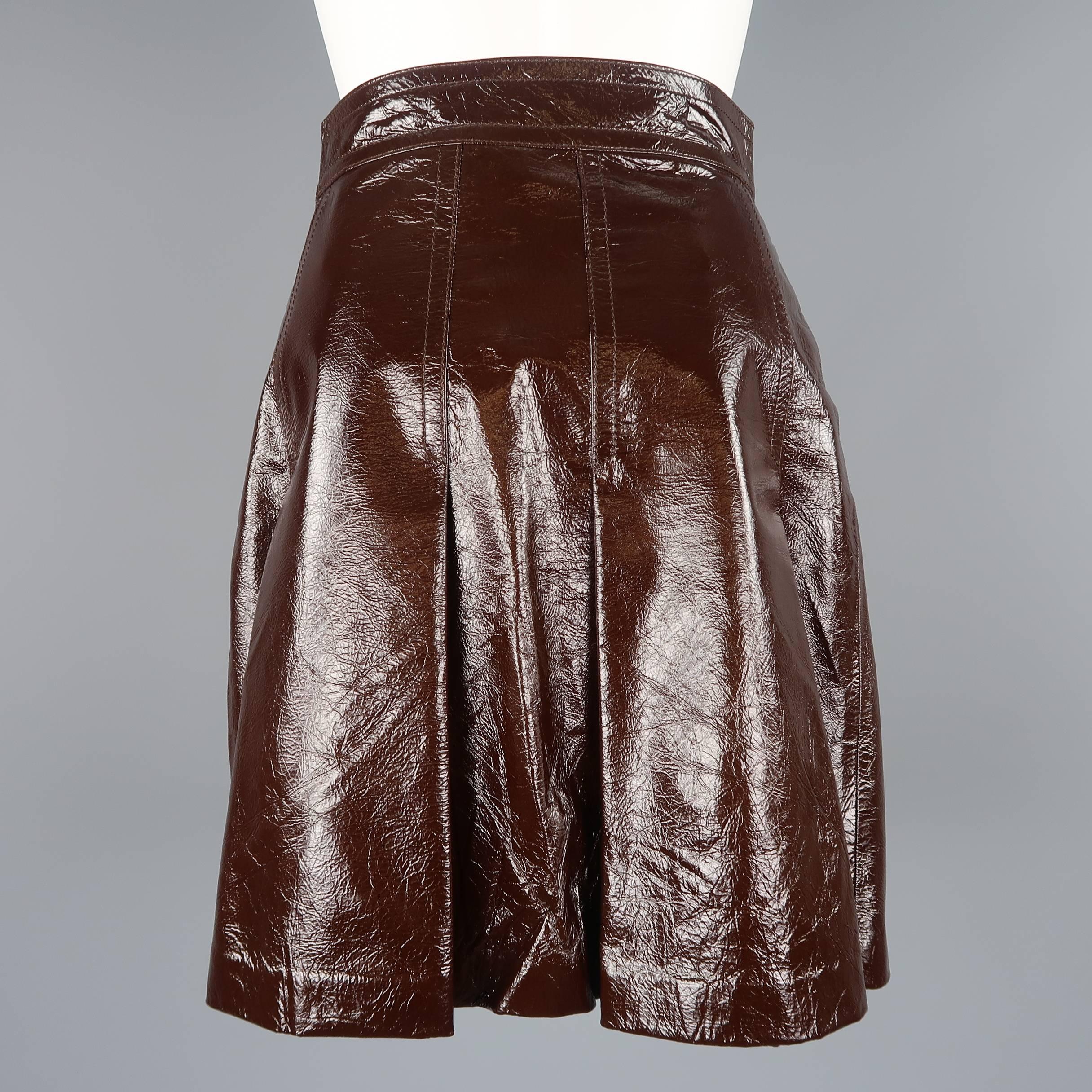 Gucci Brown Patent Leather Box Pleated Horsebit Skirt - Resort 2016 2