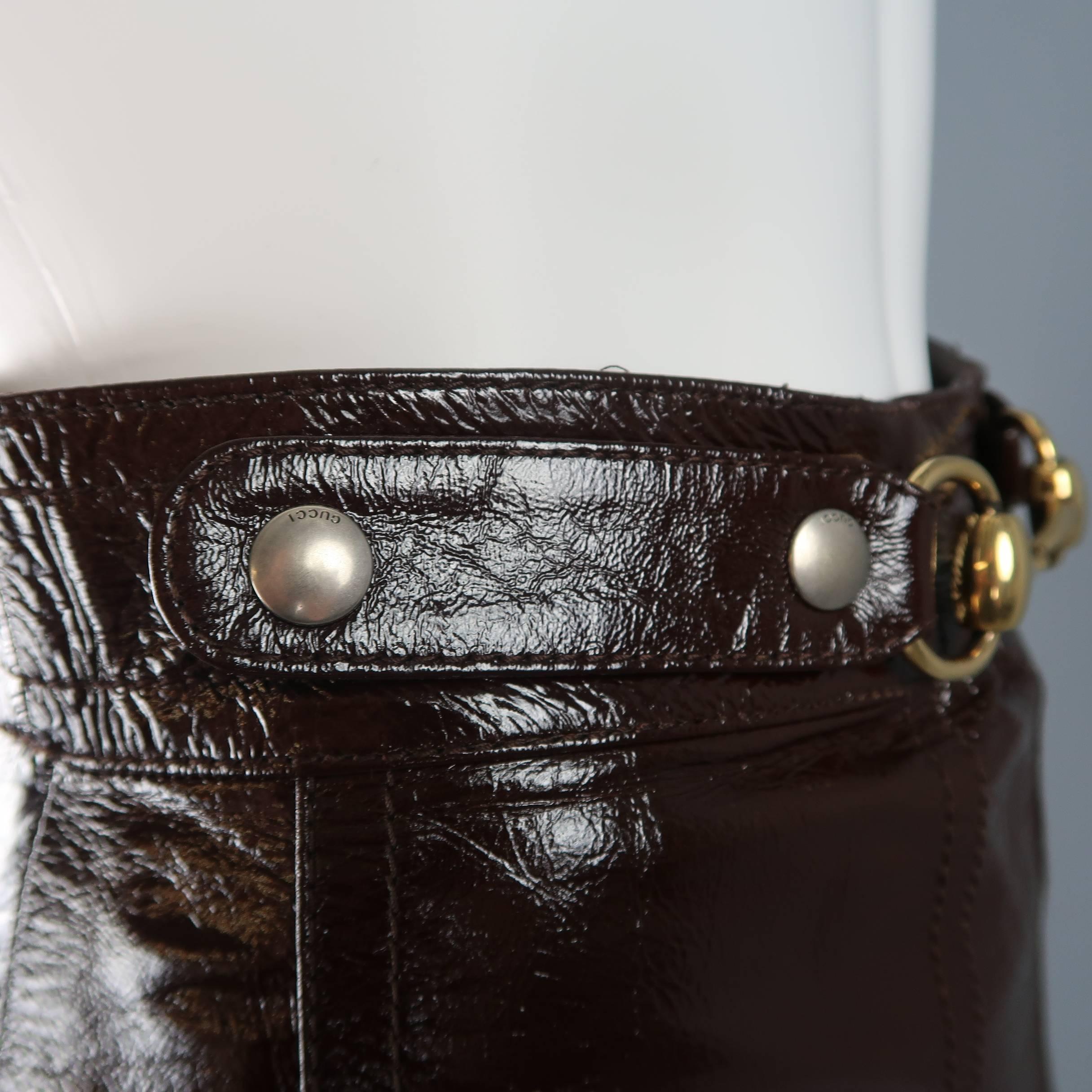 Gucci Brown Patent Leather Box Pleated Horsebit Skirt - Resort 2016 1