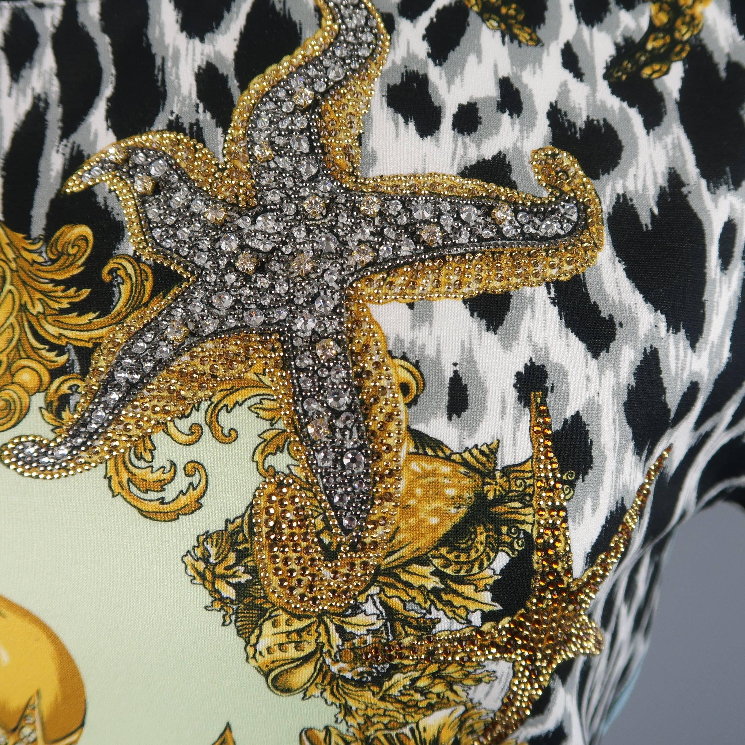 Versace Blue Tresor de la Mer Tribute Rhinestone Print Cotton T-shirt, c 1992 In Good Condition In San Francisco, CA