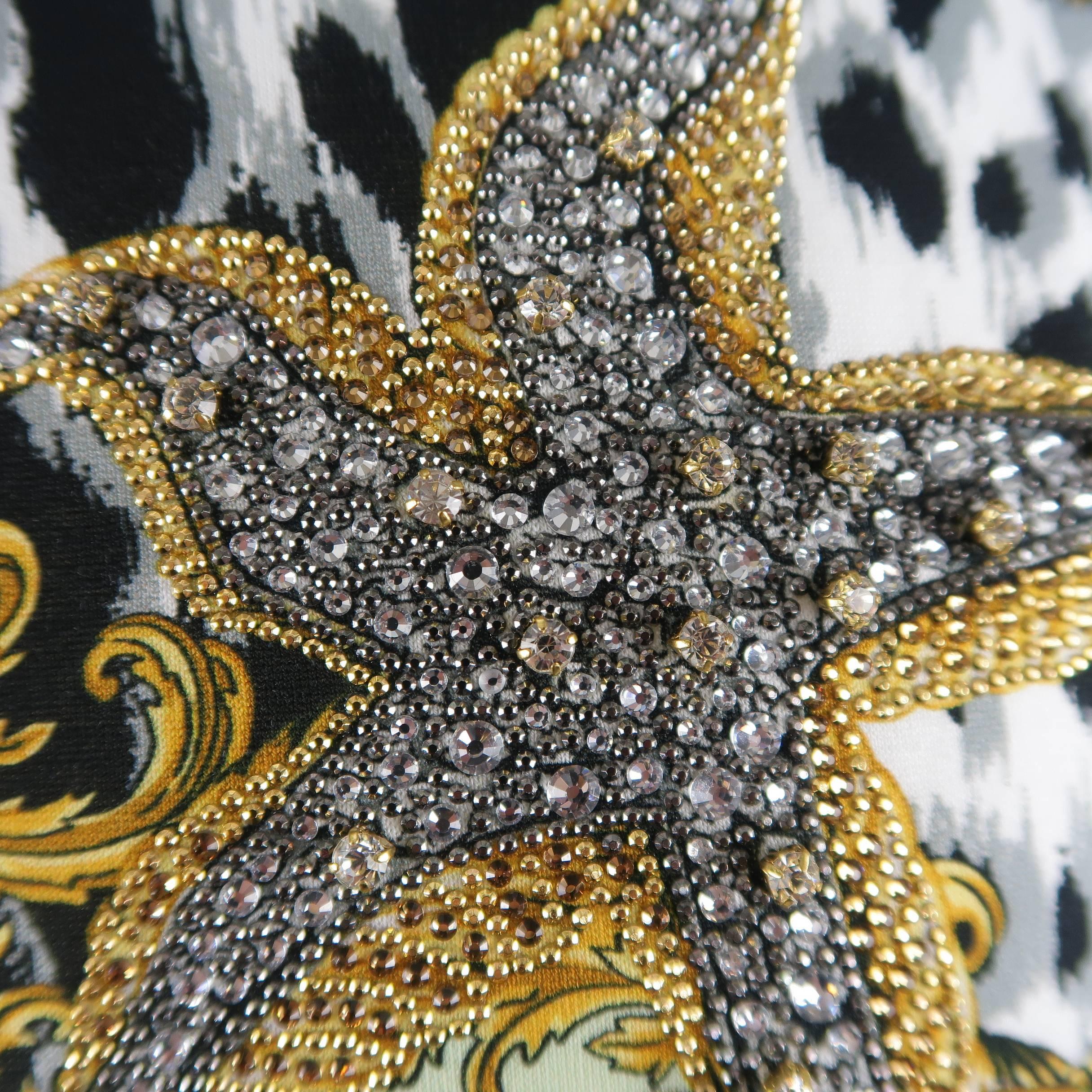 Women's or Men's Versace Blue Tresor de la Mer Tribute Rhinestone Print Cotton T-shirt, c 1992
