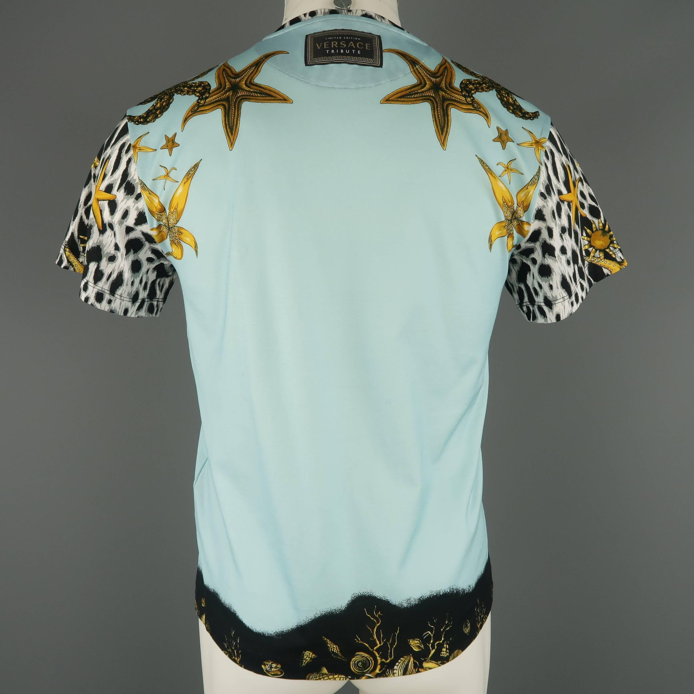 Versace Blue Tresor de la Mer Tribute Rhinestone Print Cotton T-shirt, c 1992 6