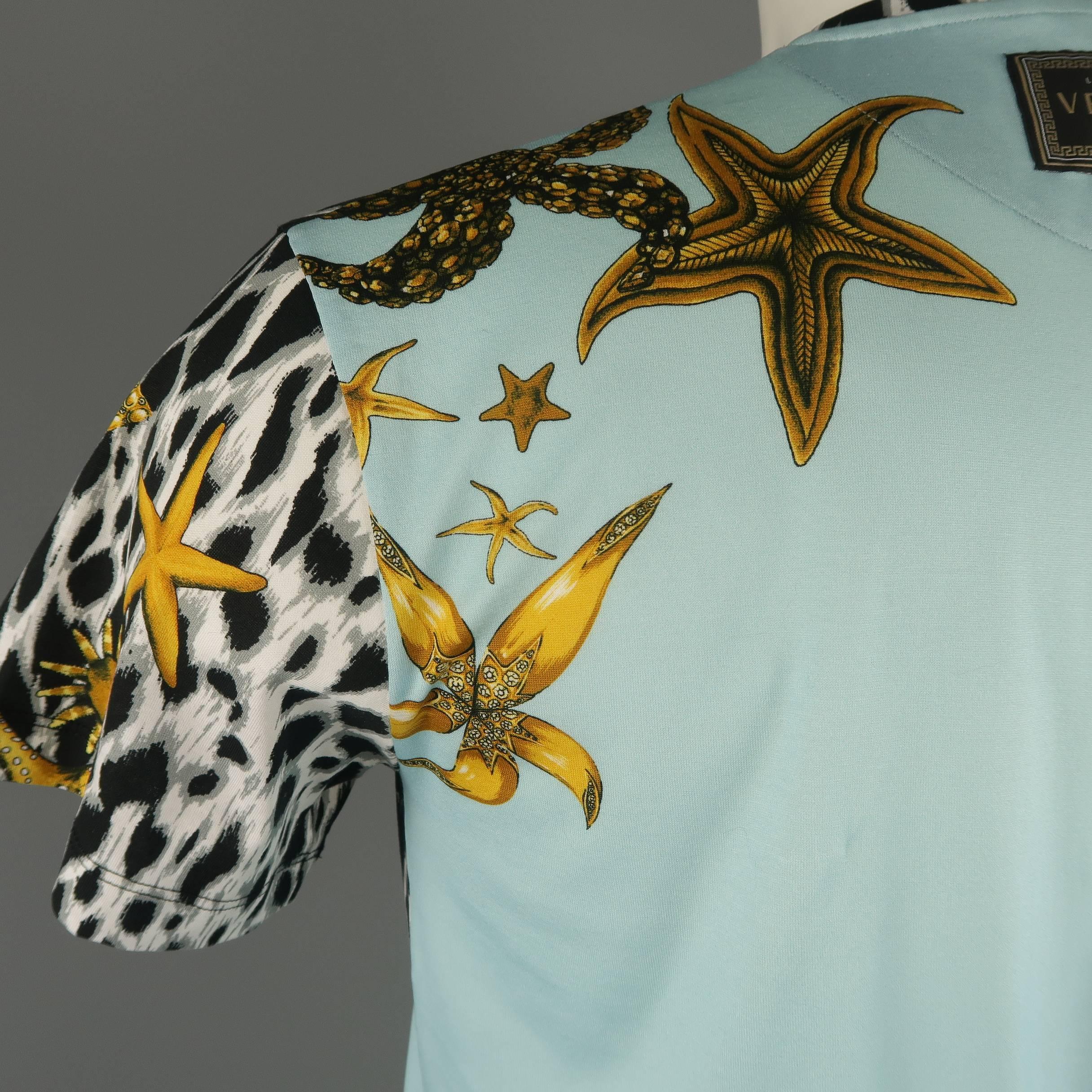 Versace Blue Tresor de la Mer Tribute Rhinestone Print Cotton T-shirt, c 1992 7