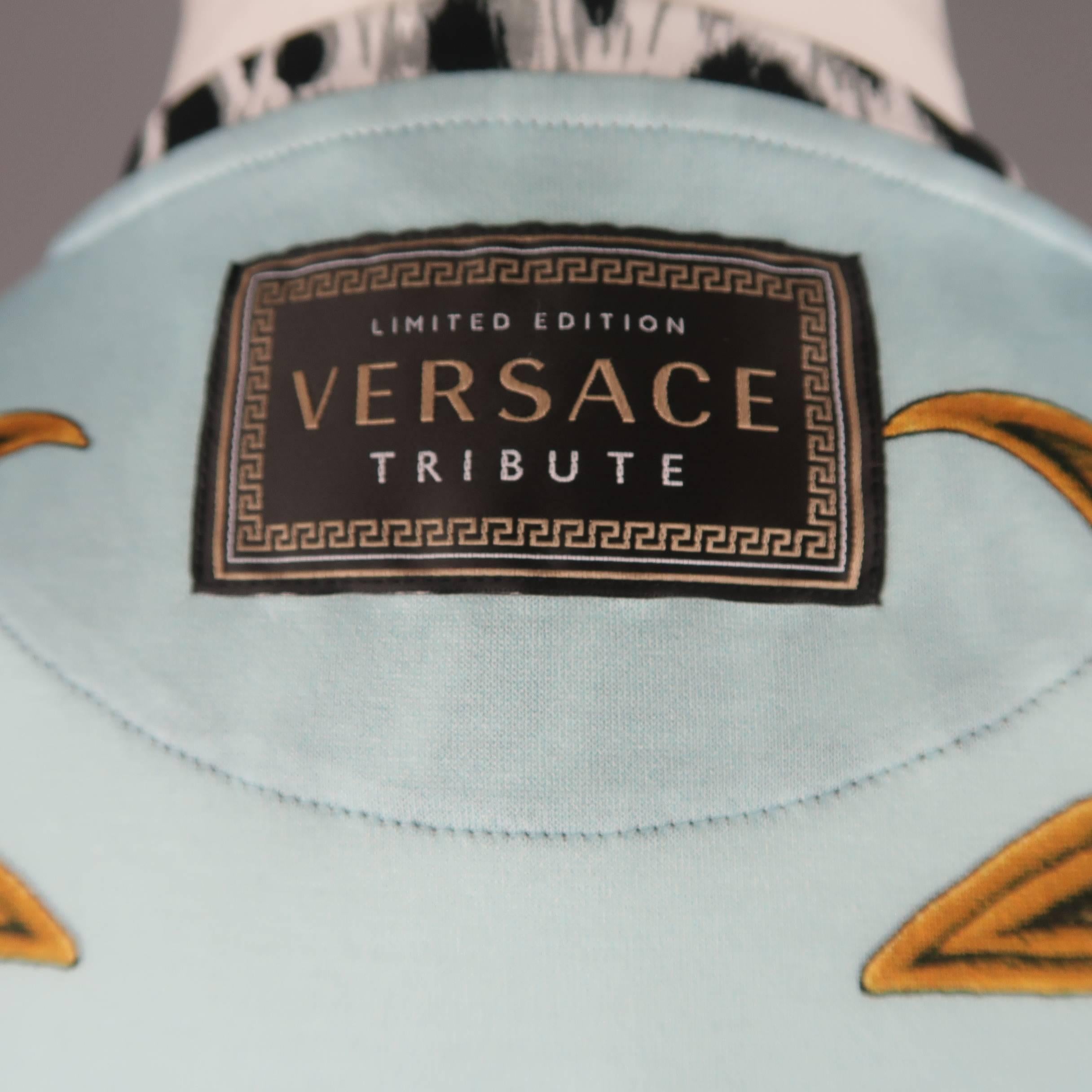 Versace Blue Tresor de la Mer Tribute Rhinestone Print Cotton T-shirt, c 1992 8