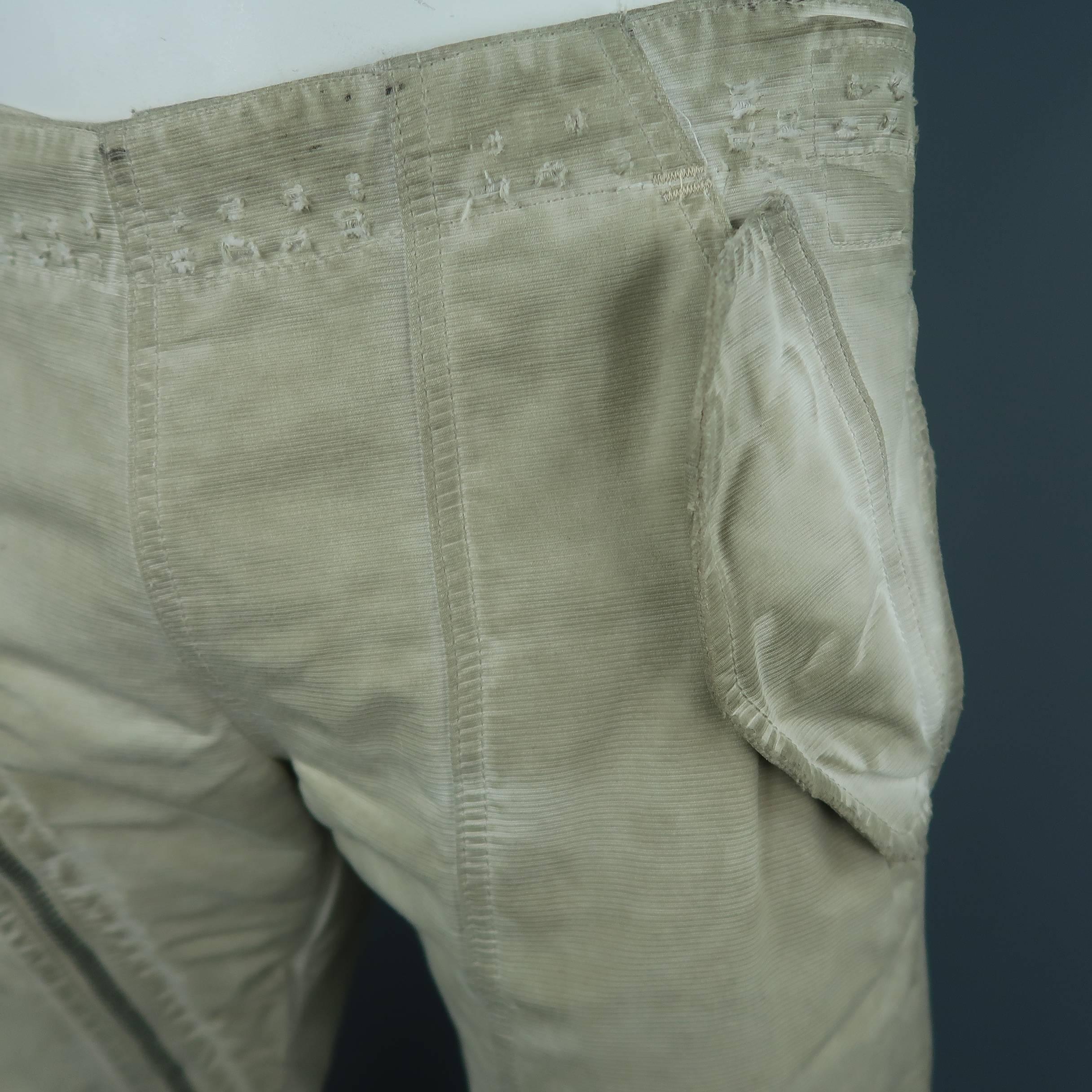 DRKSHDW Men's Beige Dirty Wash Distressed Cotton Zip Panel Pants 1