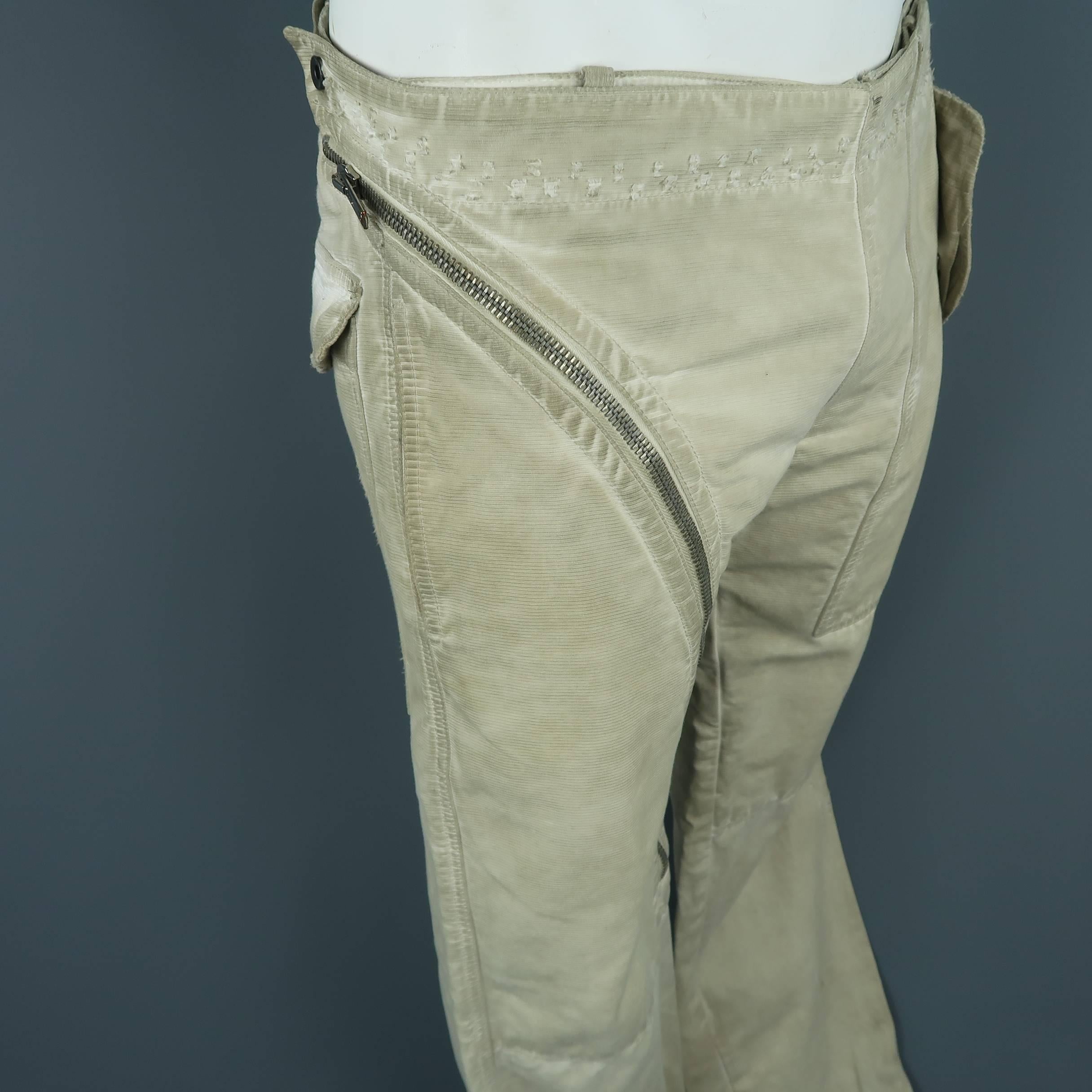DRKSHDW Men's Beige Dirty Wash Distressed Cotton Zip Panel Pants 2