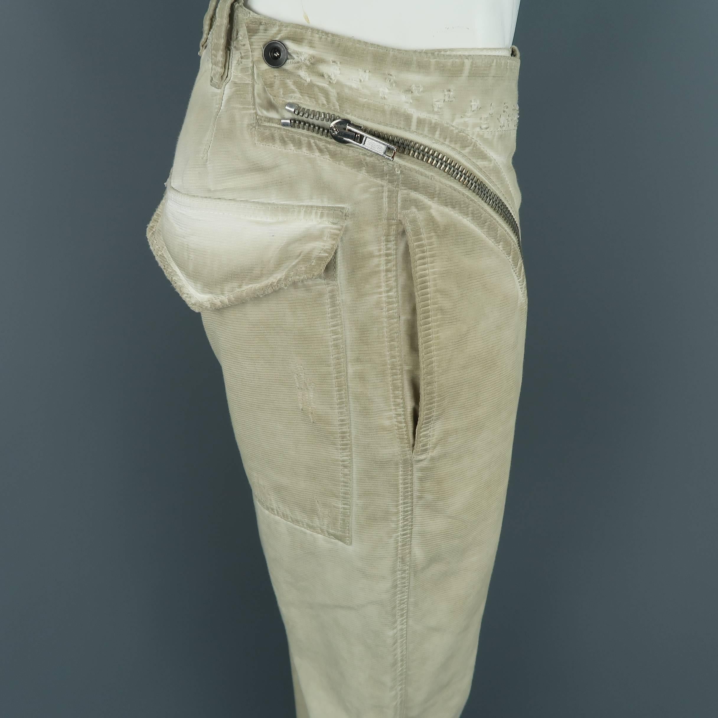 DRKSHDW Men's Beige Dirty Wash Distressed Cotton Zip Panel Pants 3