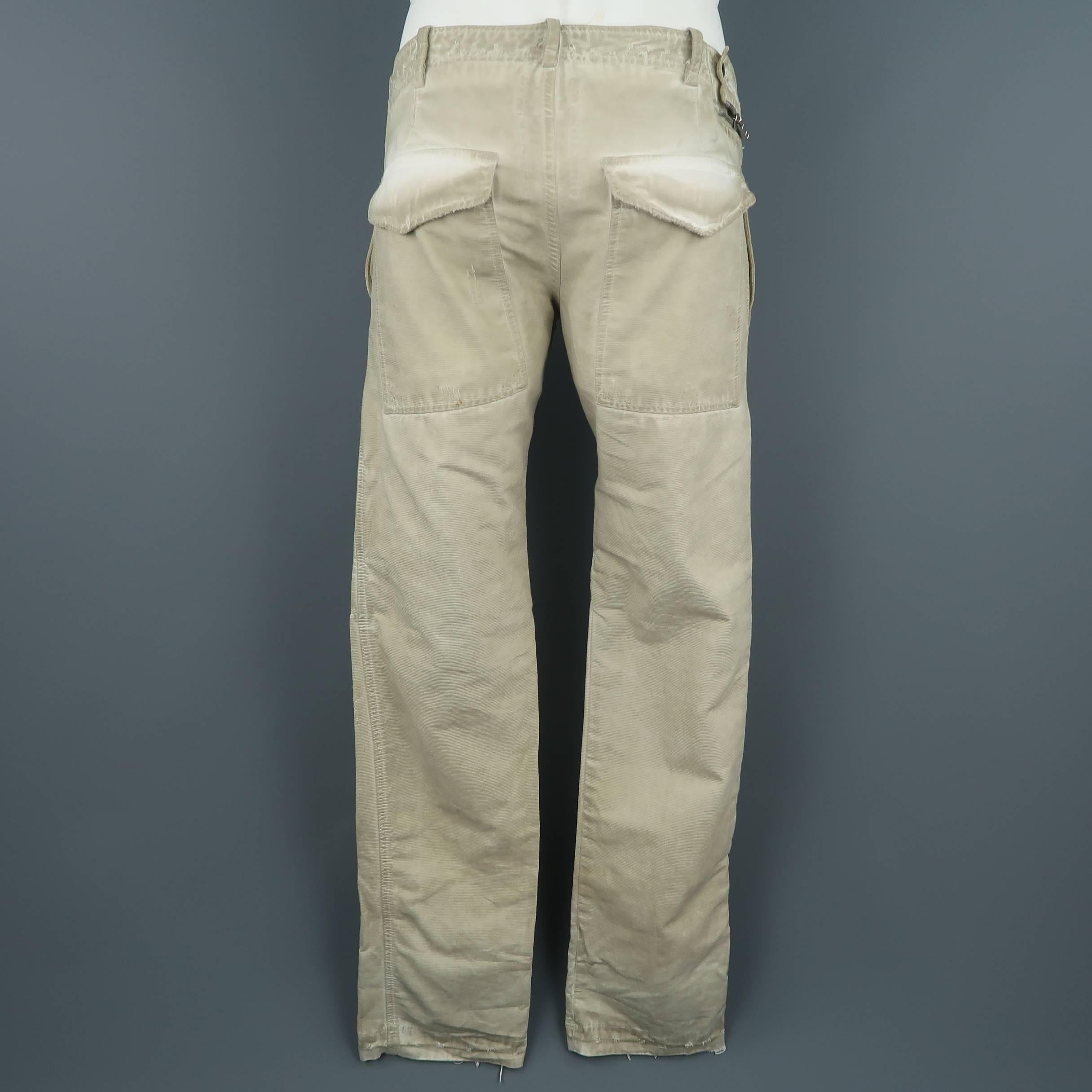 DRKSHDW Men's Beige Dirty Wash Distressed Cotton Zip Panel Pants 4