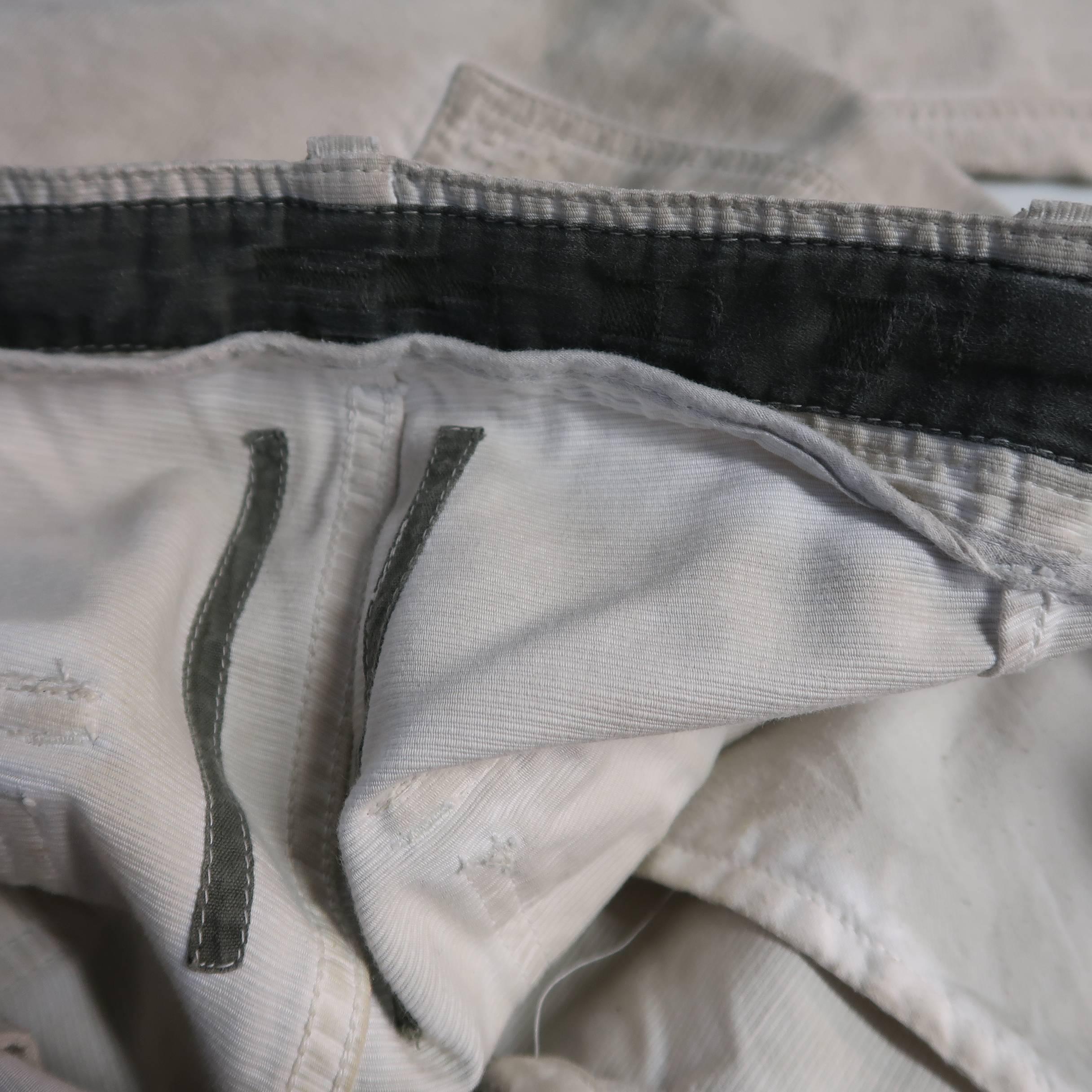DRKSHDW Men's Beige Dirty Wash Distressed Cotton Zip Panel Pants 7