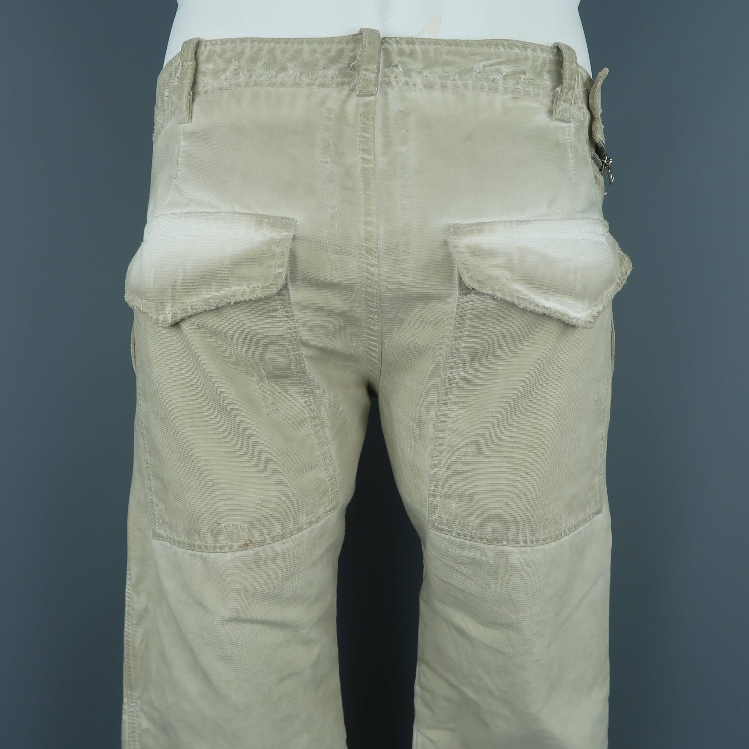 DRKSHDW Men's Beige Dirty Wash Distressed Cotton Zip Panel Pants 5
