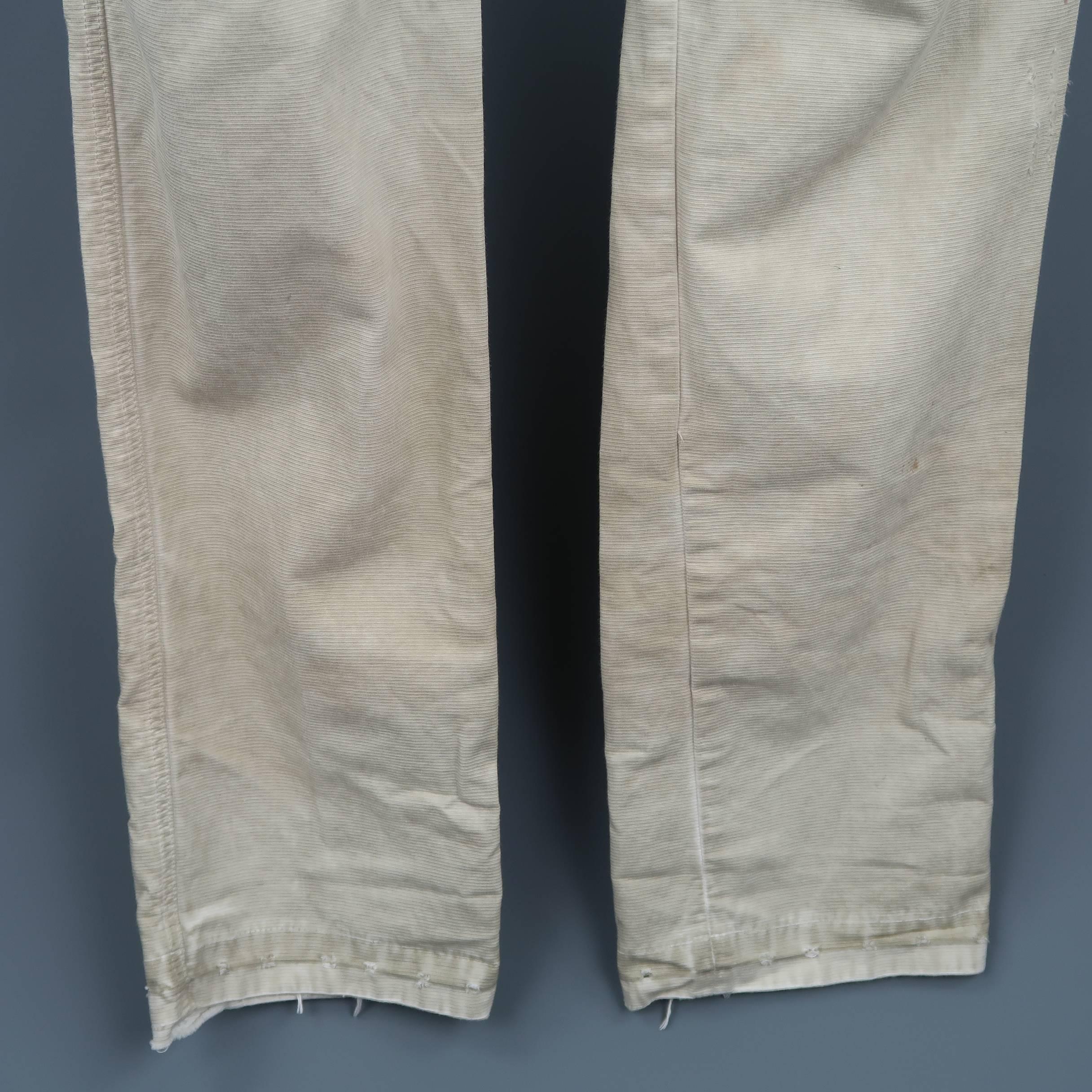 DRKSHDW Men's Beige Dirty Wash Distressed Cotton Zip Panel Pants In Good Condition In San Francisco, CA