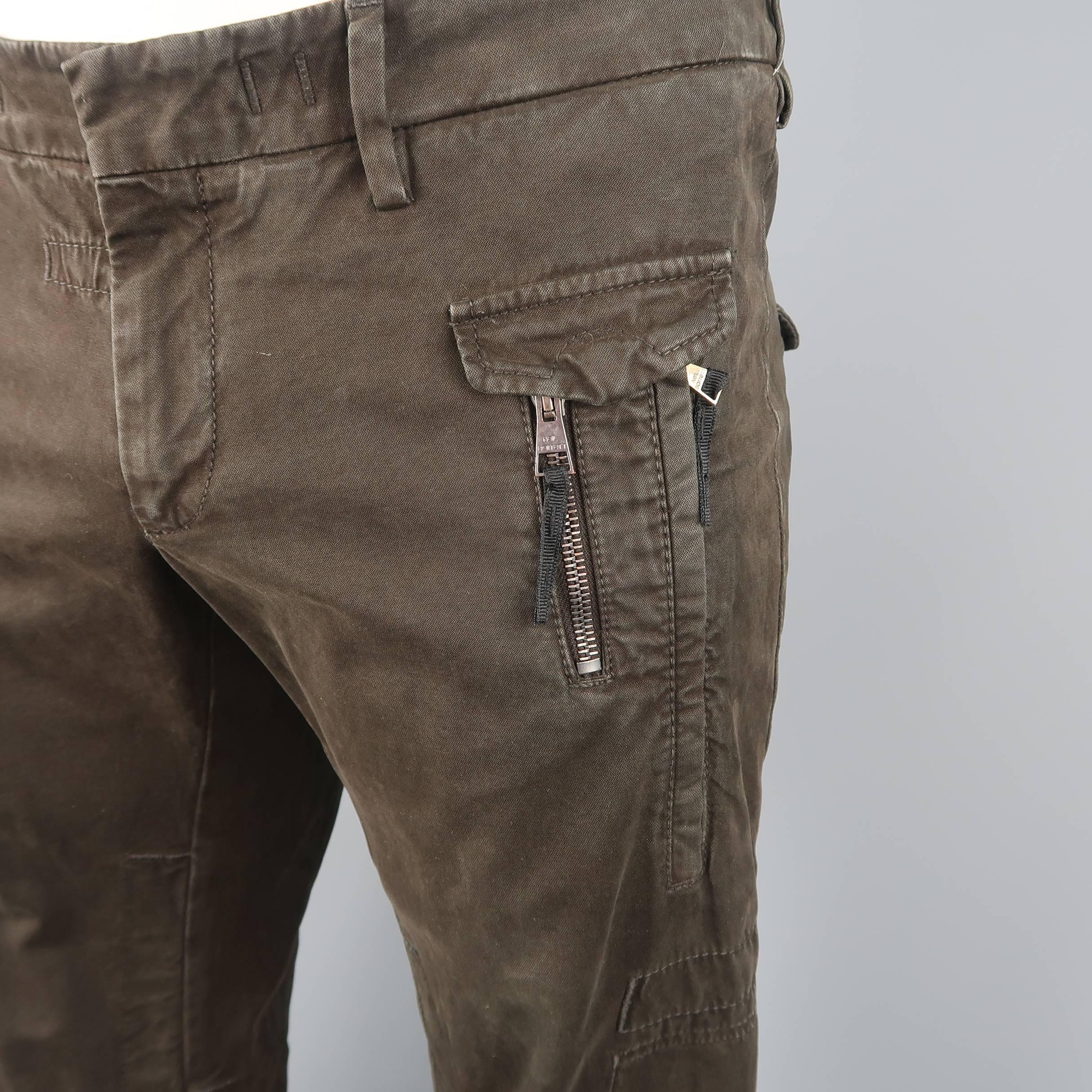 Black Neil Barrett Men's Brown Cotton Zip Pocket Casual Pants