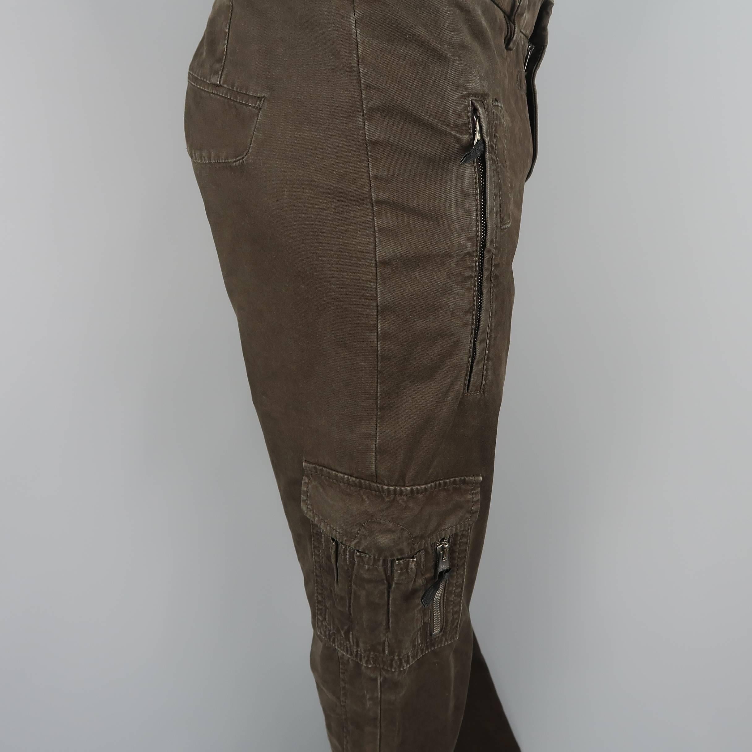 Neil Barrett Men's Brown Cotton Zip Pocket Casual Pants In Good Condition In San Francisco, CA