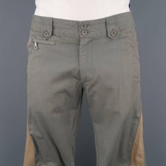 Dries Van Noten Men's Gray Cotton Tan Stripe motorcycle Pants