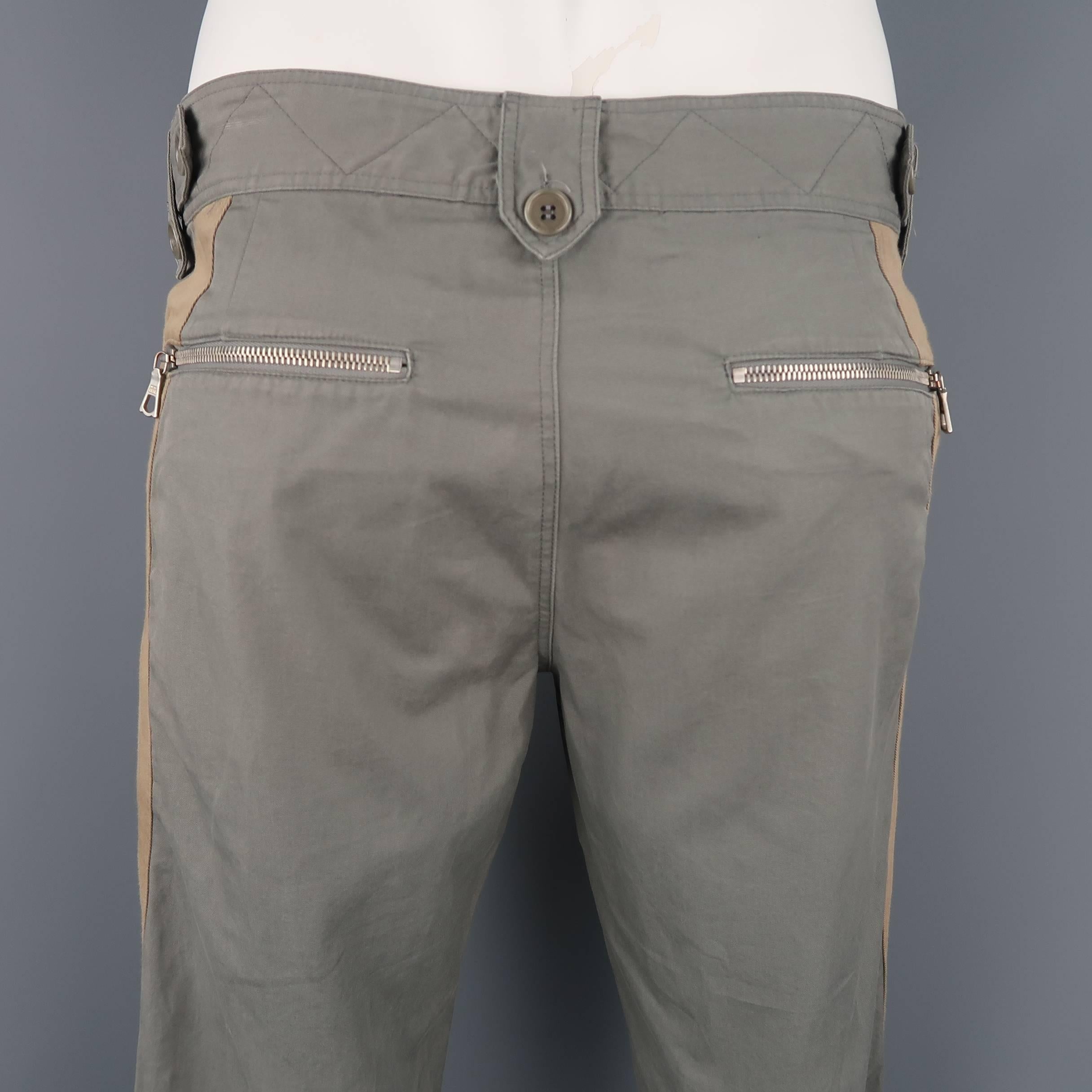 Dries Van Noten Men's Gray Cotton Tan Stripe motorcycle Pants 5