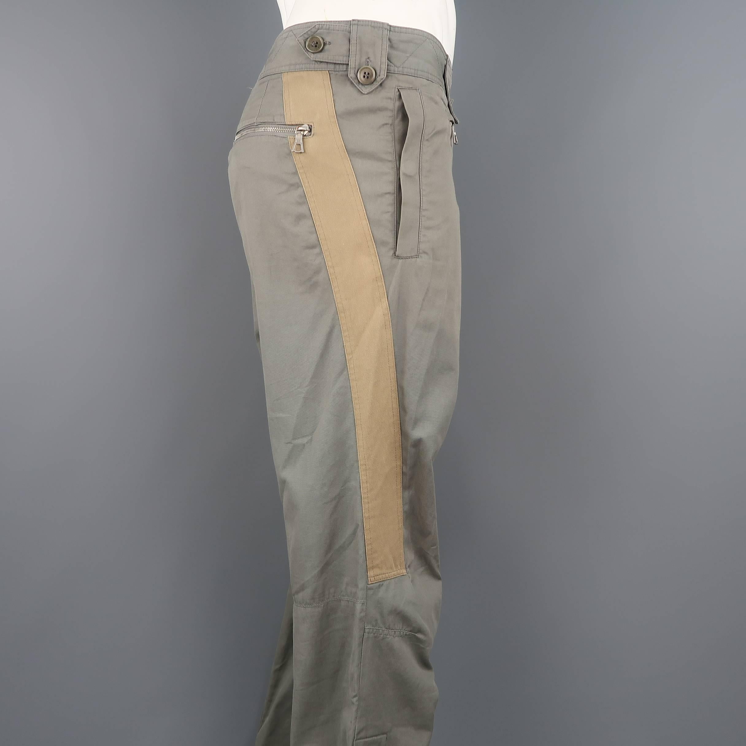 Dries Van Noten Men's Gray Cotton Tan Stripe motorcycle Pants 2