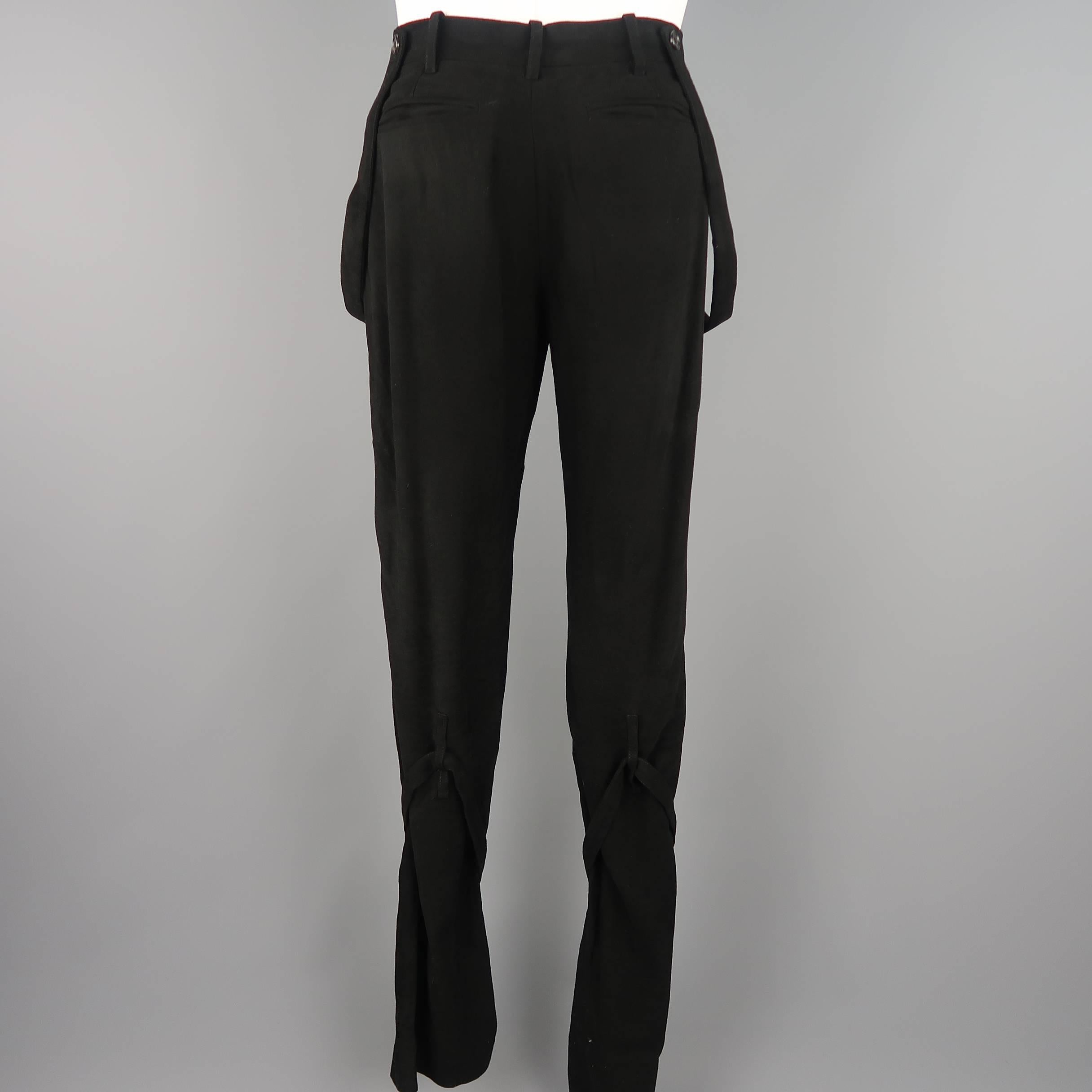 Men's ANN DEMEULEMEESTER Size S Black Velvet Bondage Strap Pants In Good Condition In San Francisco, CA