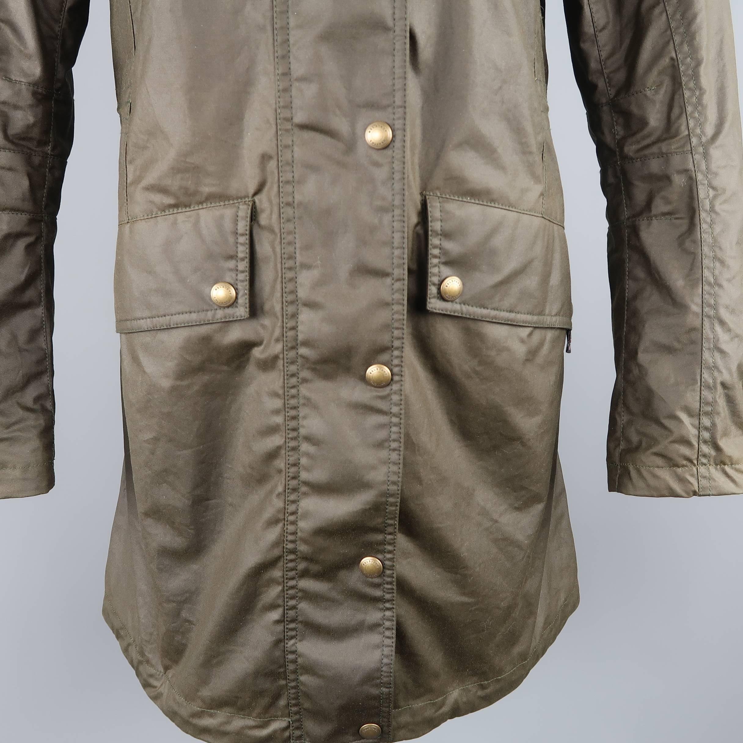 Belstaff Olive Coated Cotton Hooded Parka Coat In Good Condition In San Francisco, CA