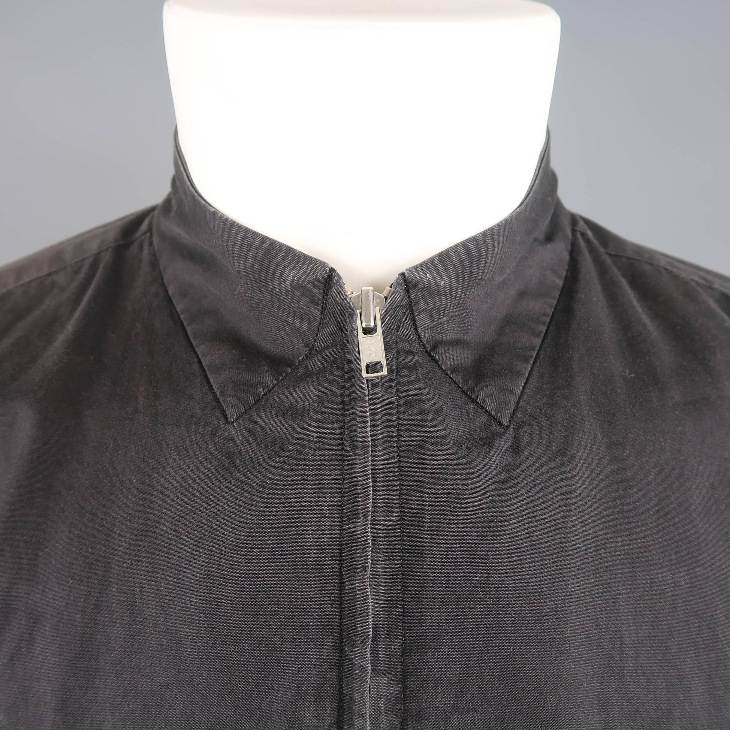 Black Comme Des Garcons Men's Charcoal Cotton Sewn Collar Zip Shirt