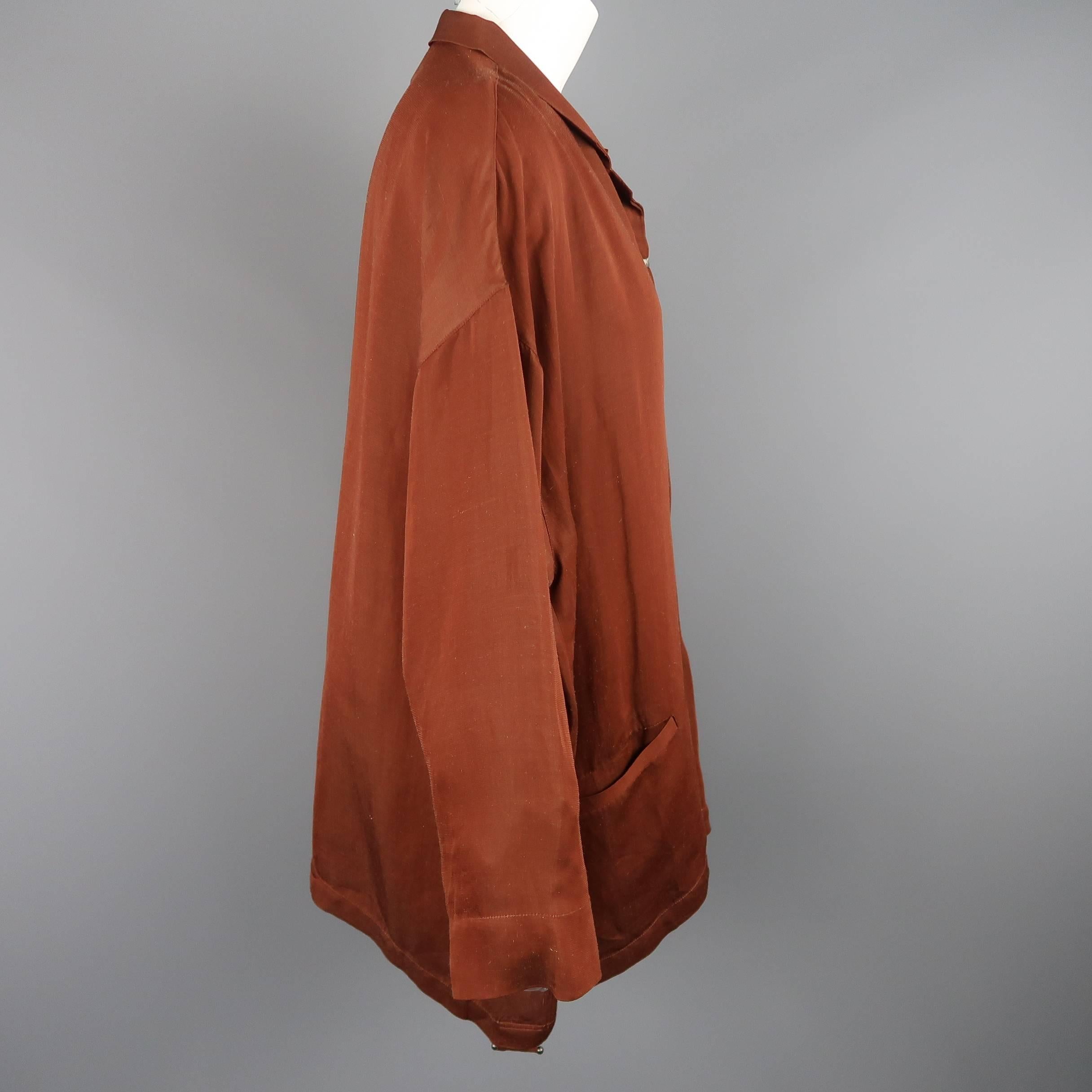 Issey Miyake Brown Rayon Blend Hidden Placket Oversized Jacket 1