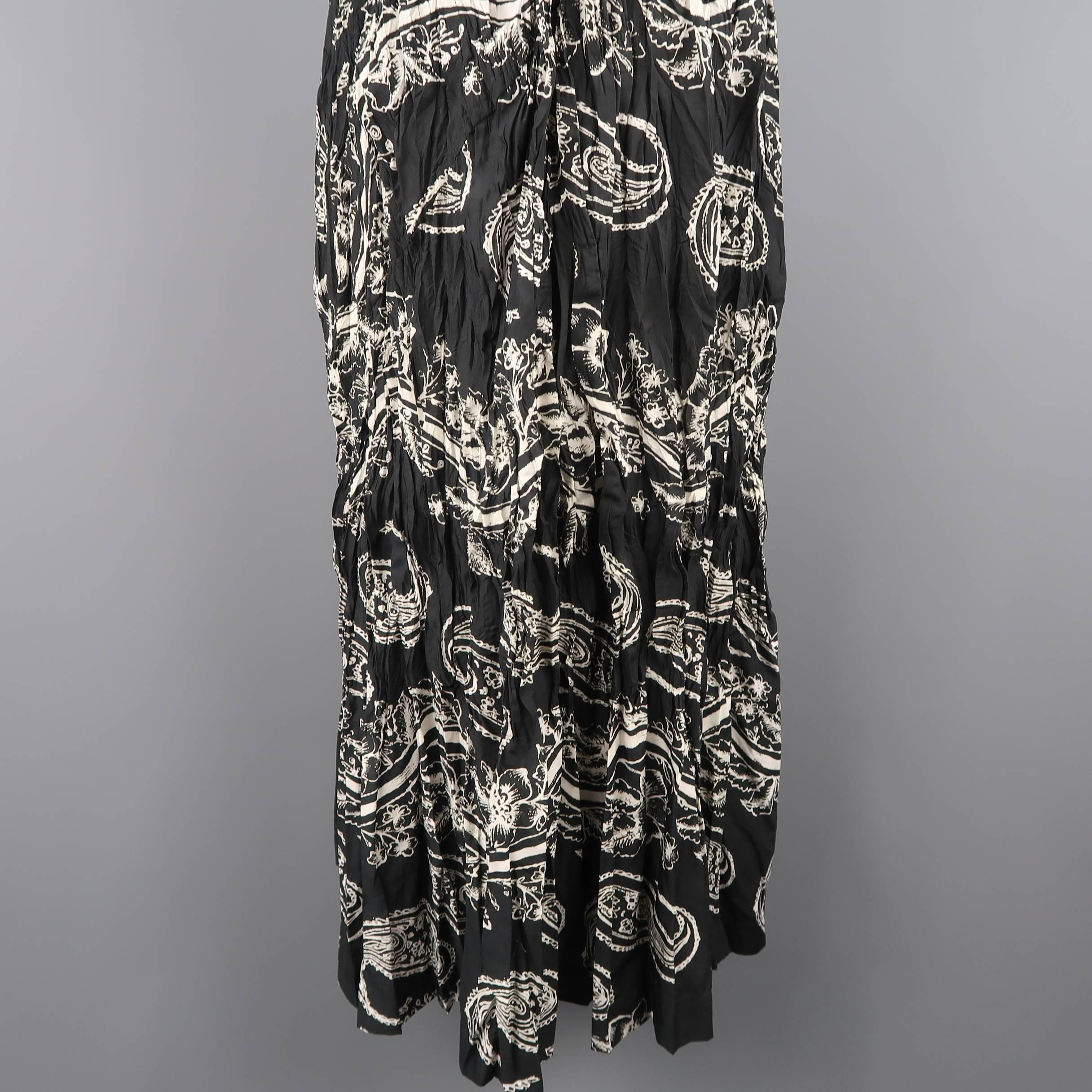 Issey Miyake Black and White Floral Paisley Wrinkle Collared Dress 1