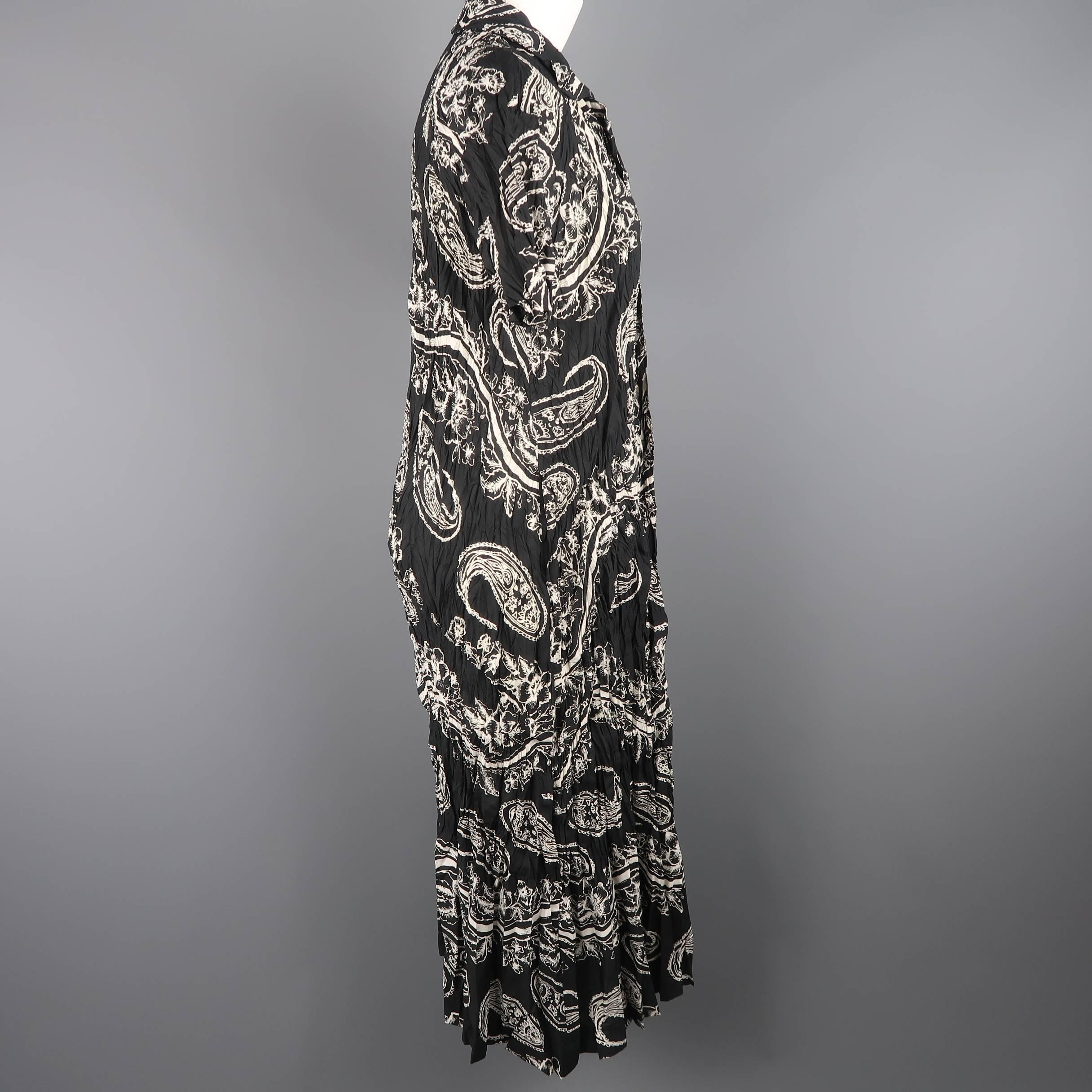 Issey Miyake Black and White Floral Paisley Wrinkle Collared Dress 2