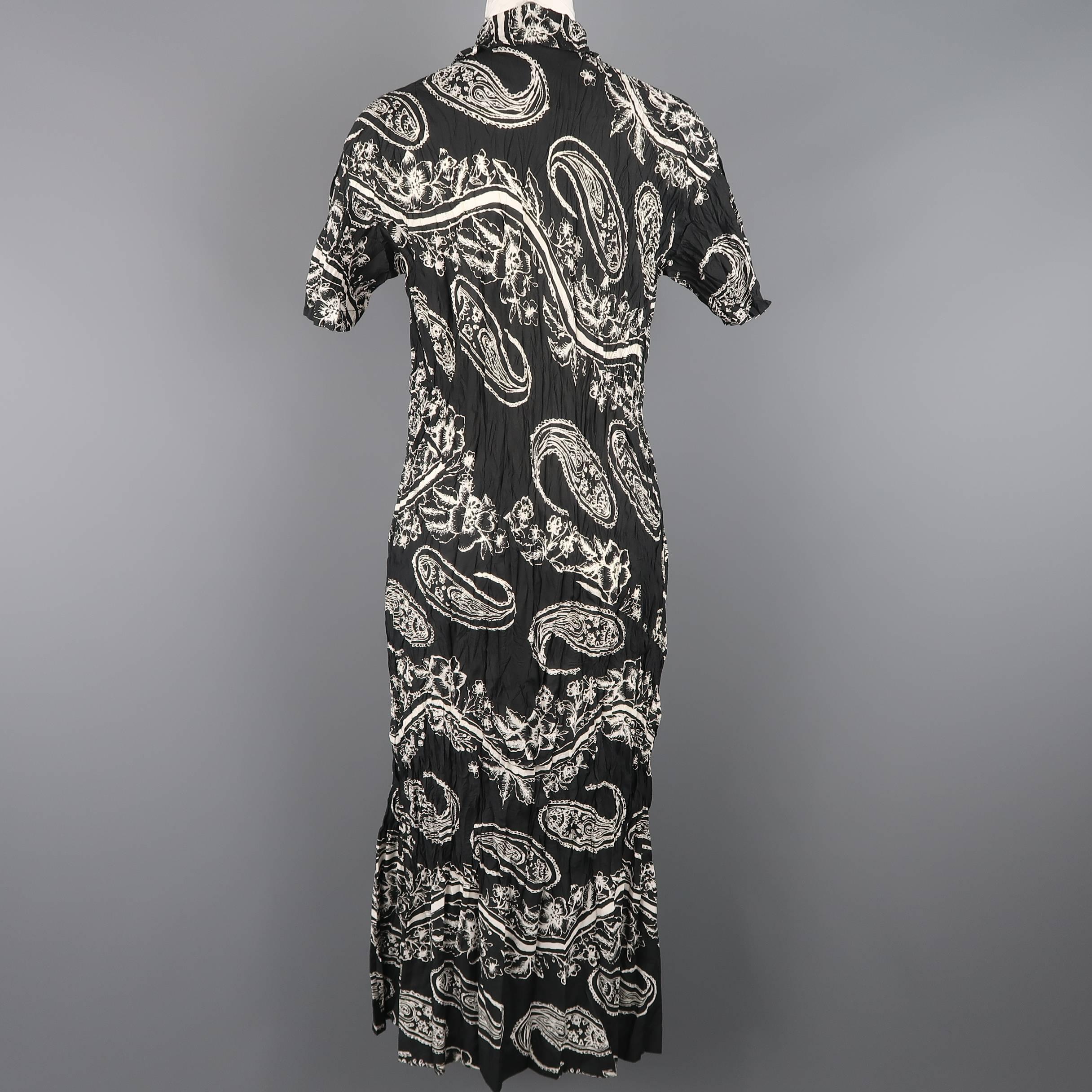 Issey Miyake Black and White Floral Paisley Wrinkle Collared Dress 3
