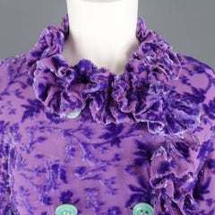 Voyage Purple Velvet Damask Burnout Silk Ruffle Trim Jacket