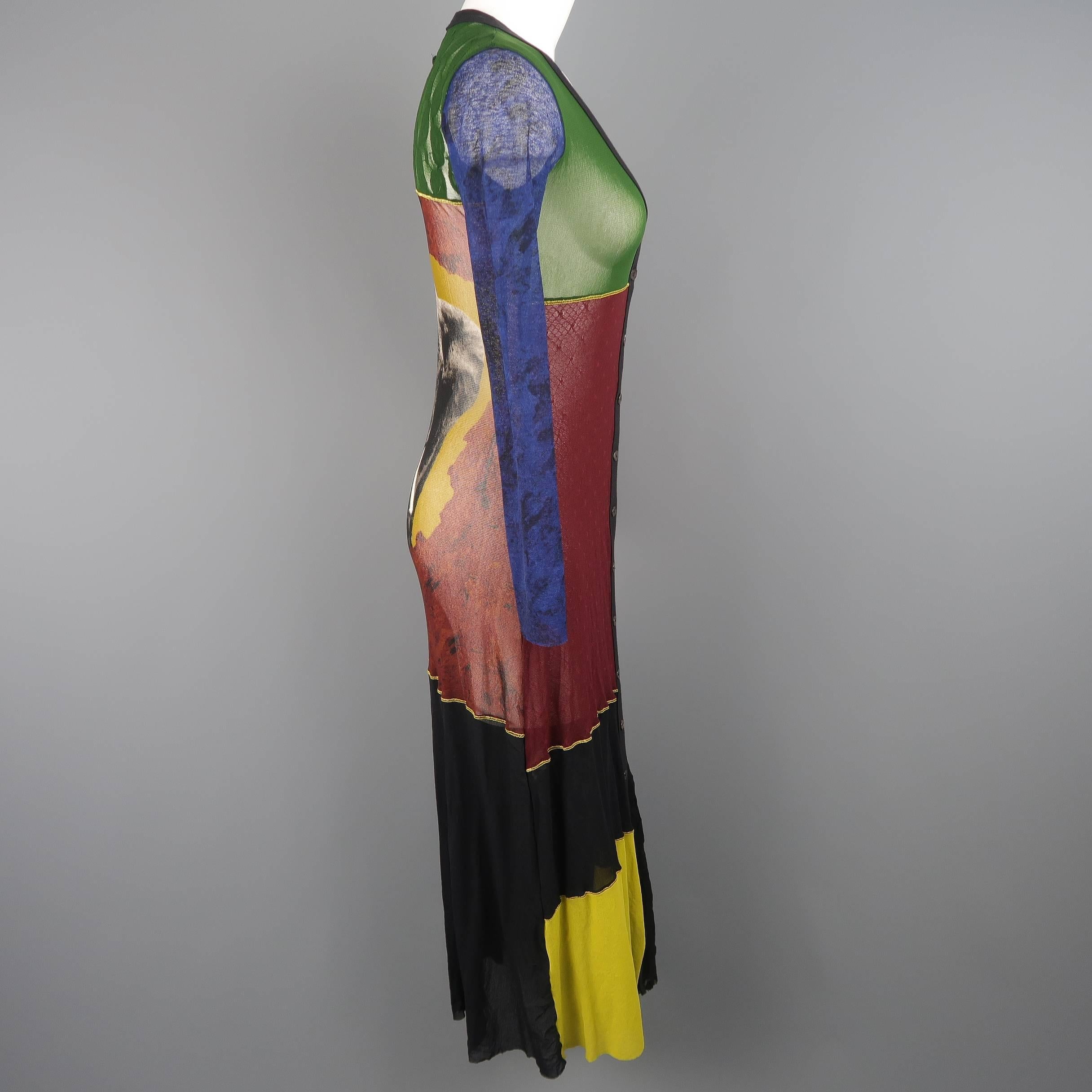 Jean Paul Gaultier Multi-Color Patchwork Elephant Back Mesh Long Cardigan 2