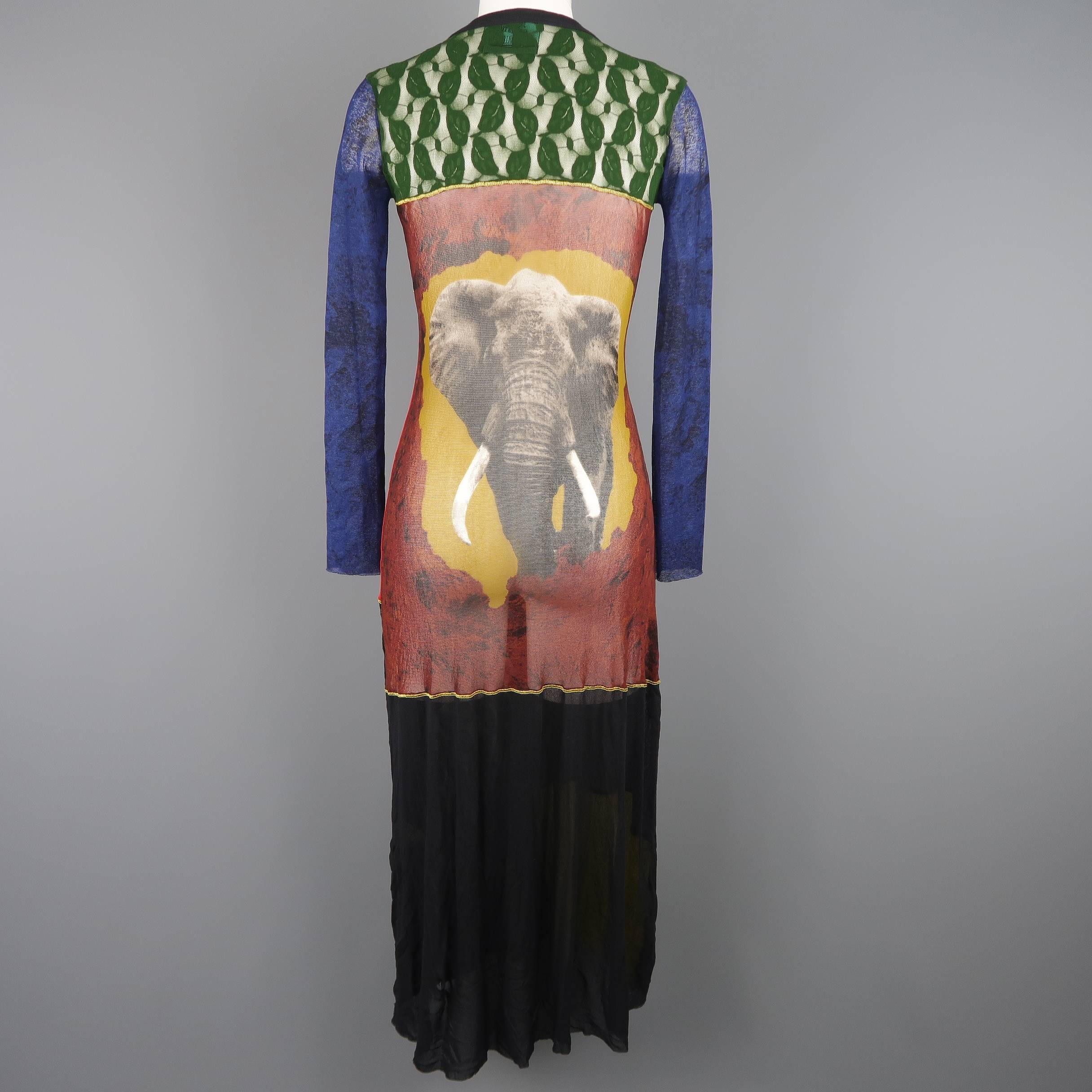Jean Paul Gaultier Multi-Color Patchwork Elephant Back Mesh Long Cardigan 3