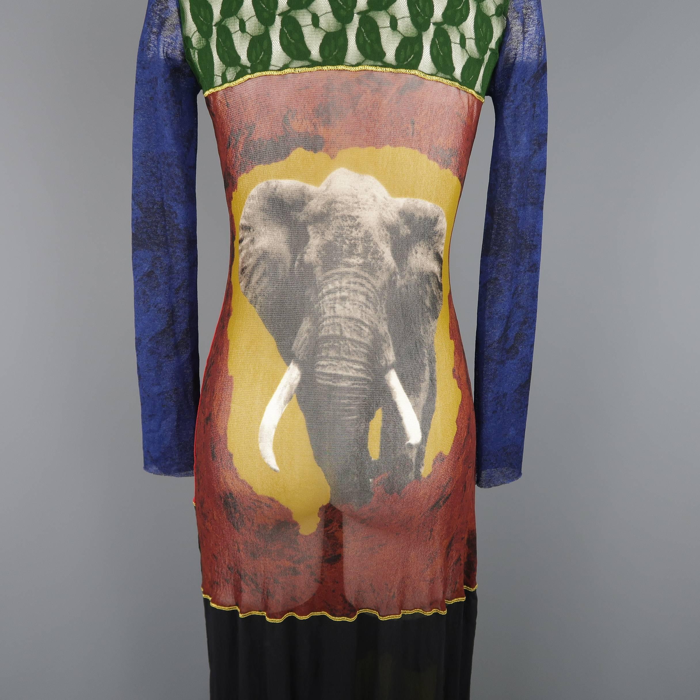 Jean Paul Gaultier Multi-Color Patchwork Elephant Back Mesh Long Cardigan 4