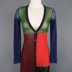 Jean Paul Gaultier Multi-Color Patchwork Elephant Back Mesh Long Cardigan
