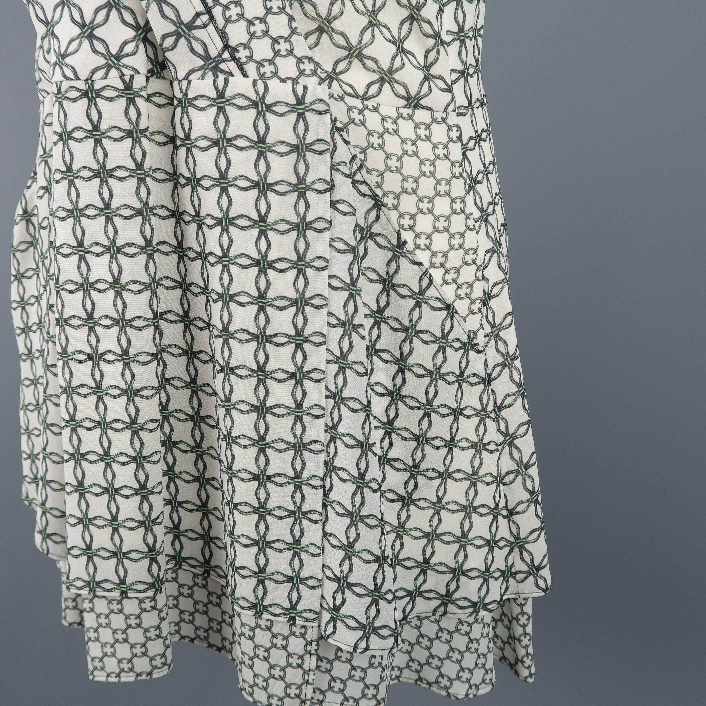 Gray Proenza Schouler White and Green Chainlink Silk Wrap Ruffle Dress