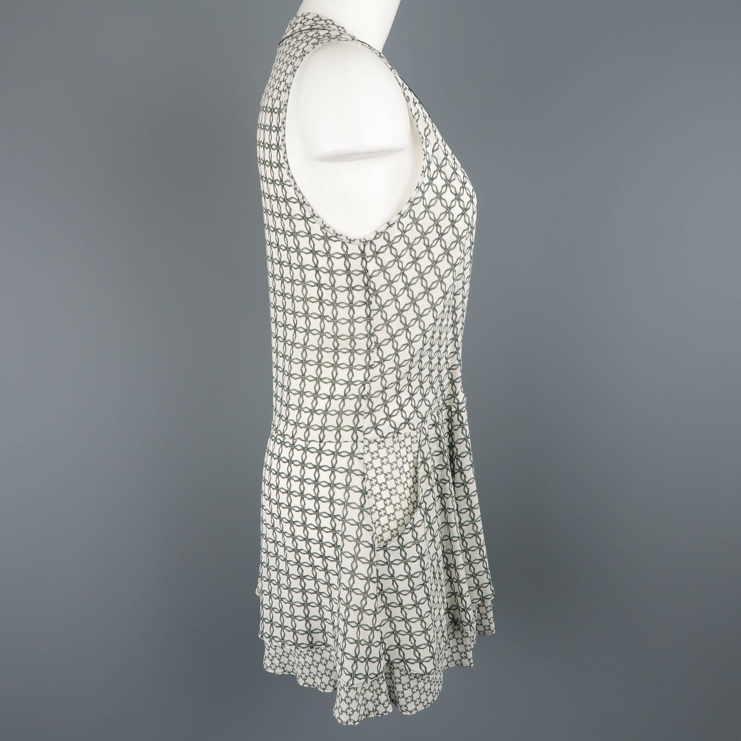 Women's Proenza Schouler White and Green Chainlink Silk Wrap Ruffle Dress