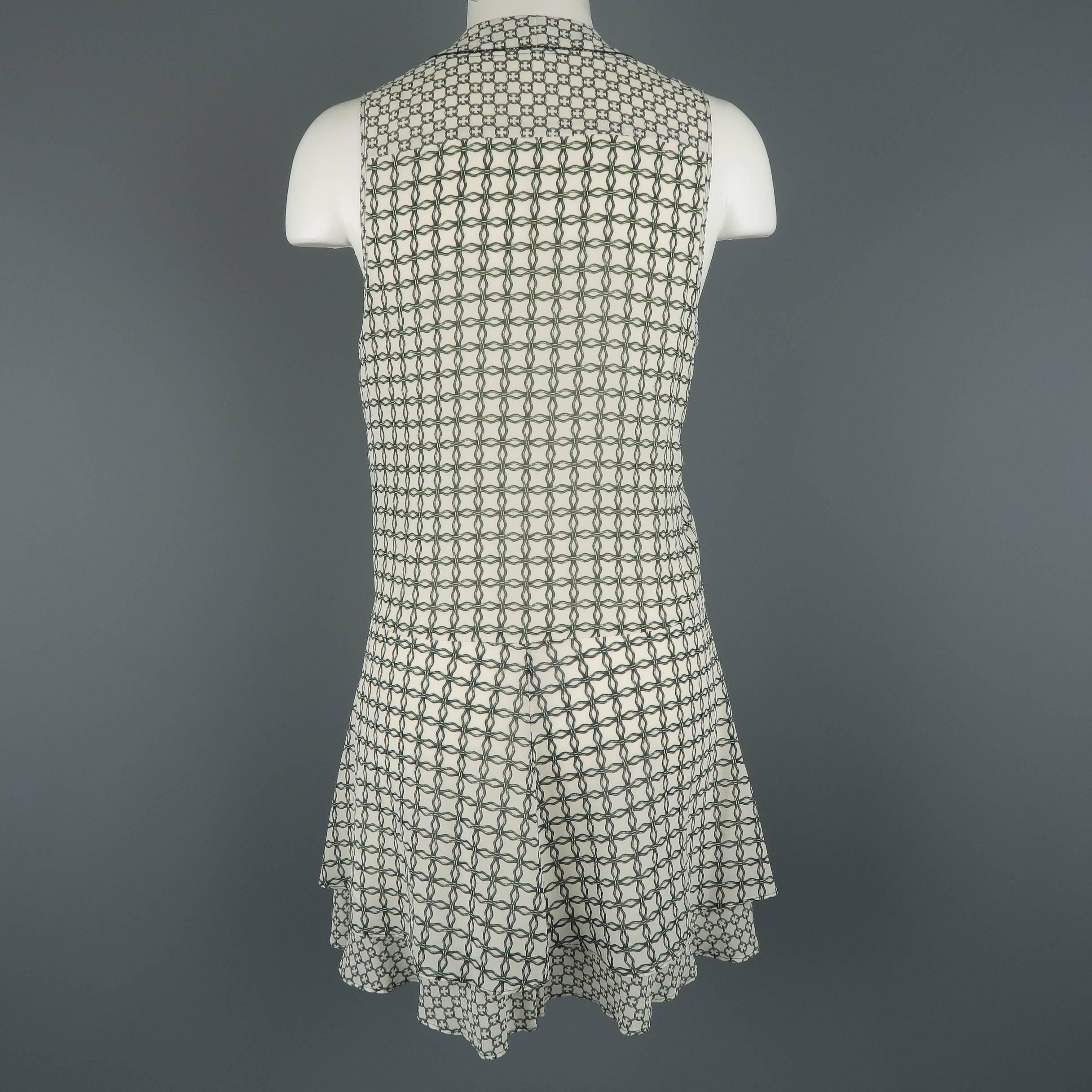 Proenza Schouler White and Green Chainlink Silk Wrap Ruffle Dress 1
