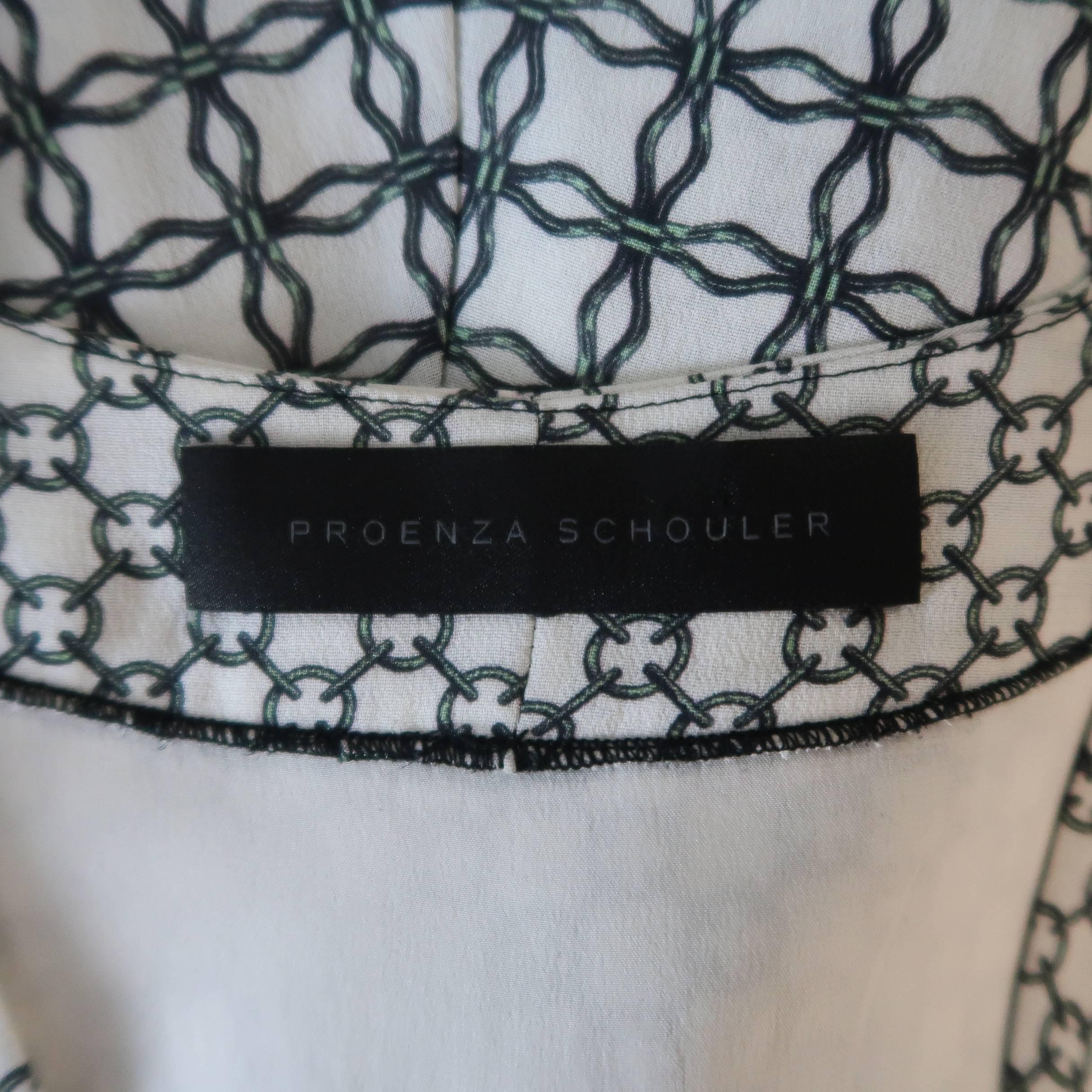 Proenza Schouler White and Green Chainlink Silk Wrap Ruffle Dress 3