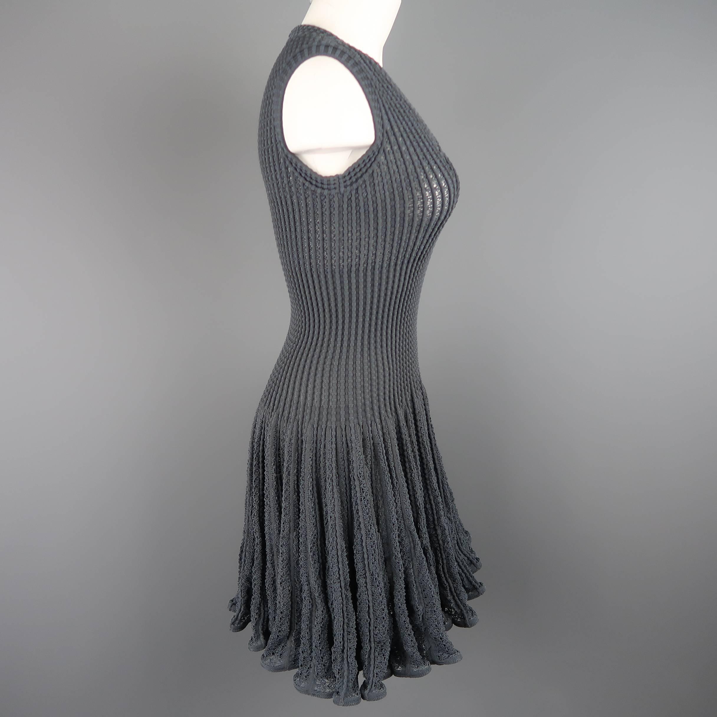 Alaia Dress - Blue Gray Cotton Blend Mesh Knit Ruffle Skirt In Excellent Condition In San Francisco, CA