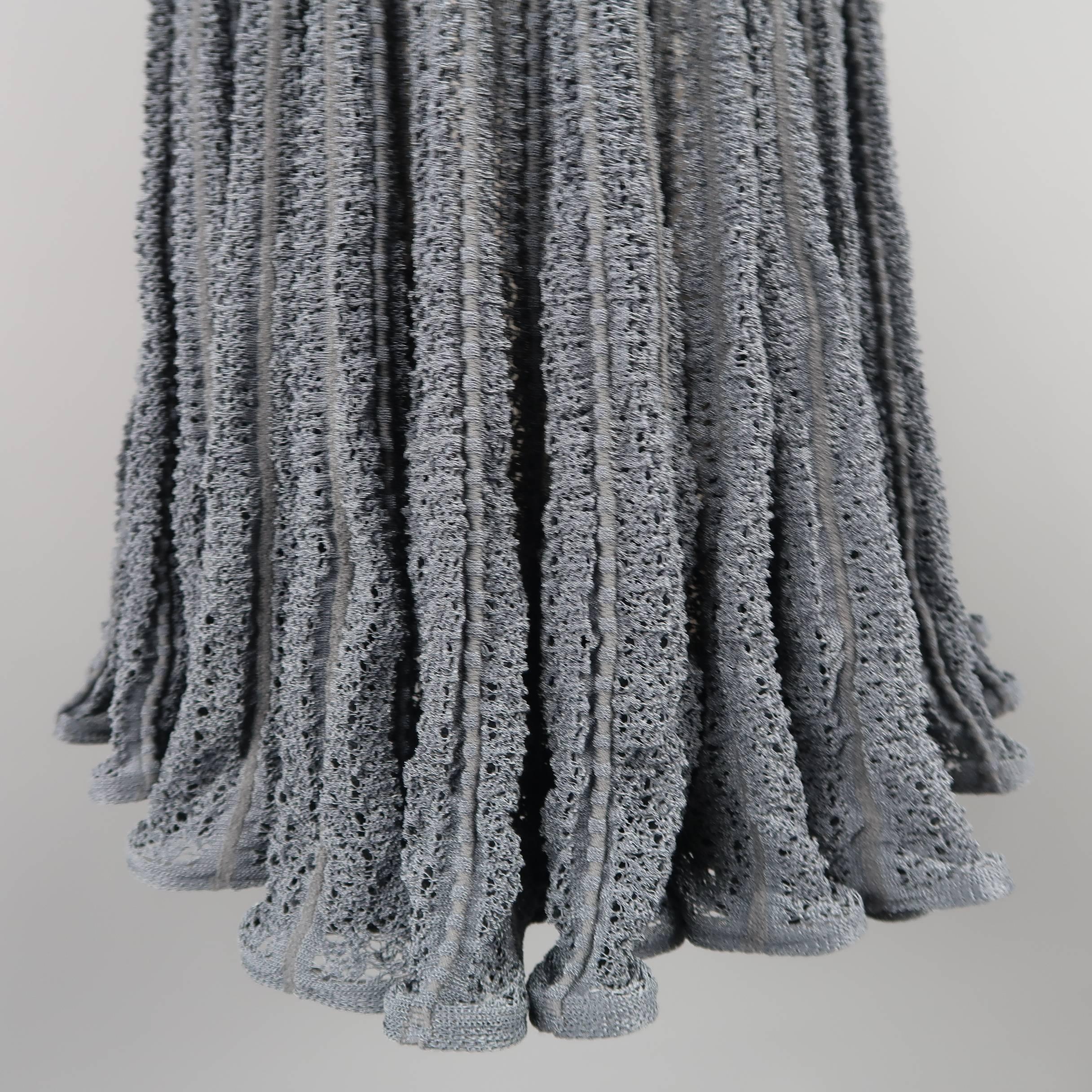 Women's Alaia Dress - Blue Gray Cotton Blend Mesh Knit Ruffle Skirt
