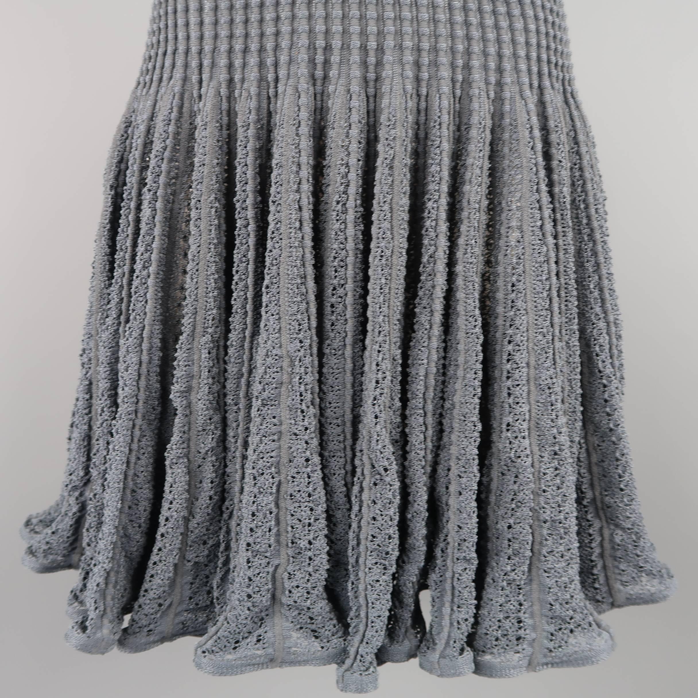 Black Alaia Dress - Blue Gray Cotton Blend Mesh Knit Ruffle Skirt