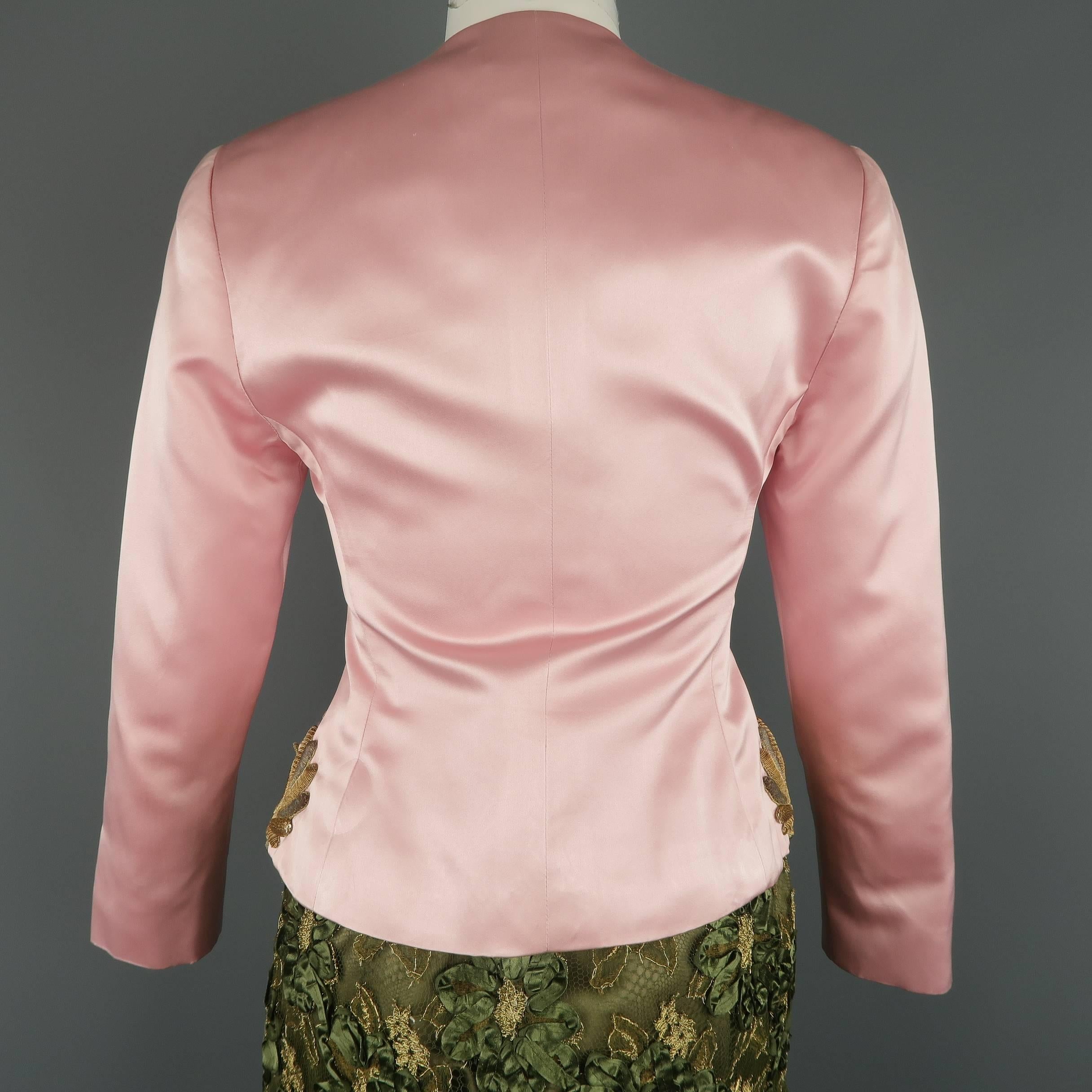Bill Blass Pink and Green Silk Gold Embellished Lace Skirt Set 7
