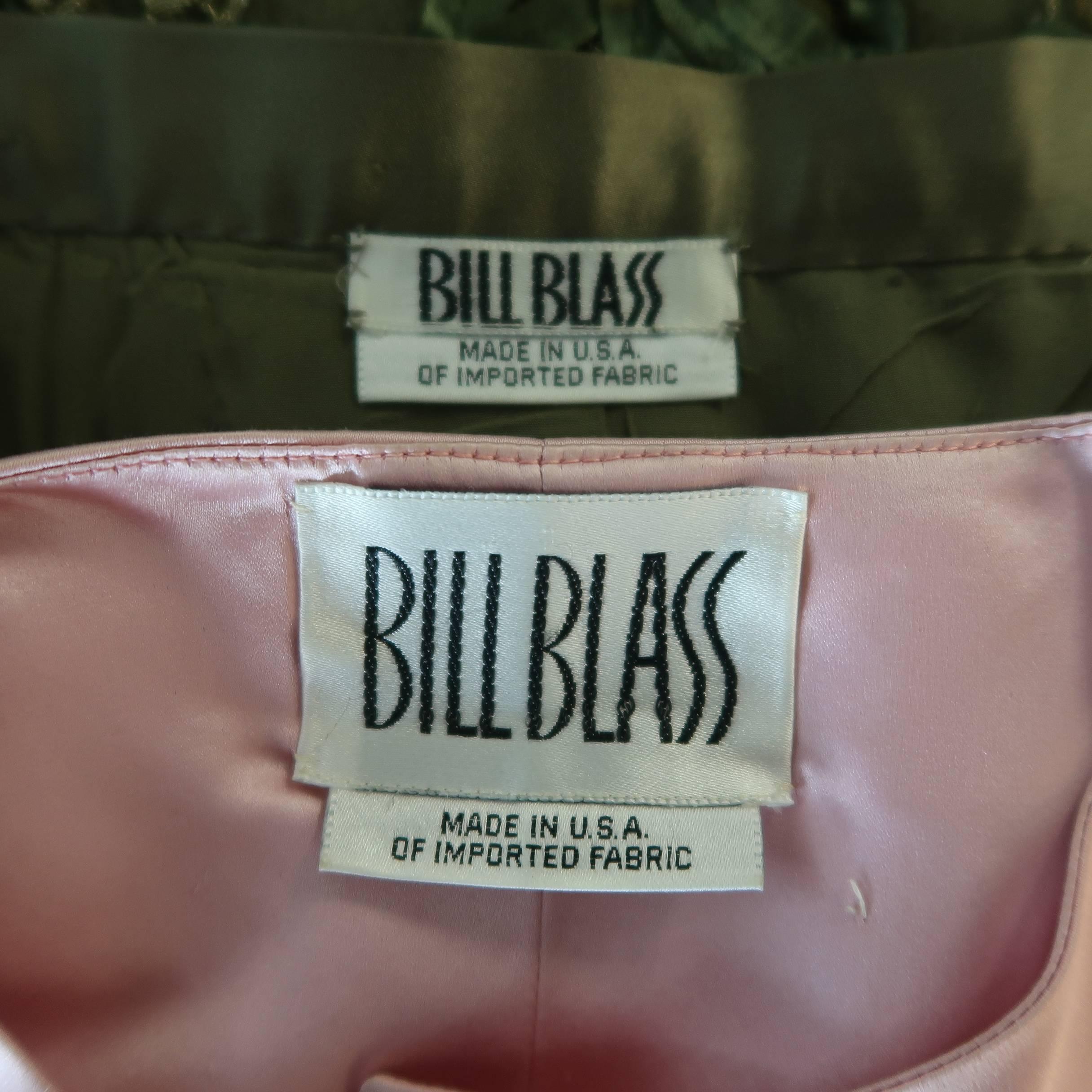 Bill Blass Pink and Green Silk Gold Embellished Lace Skirt Set 10
