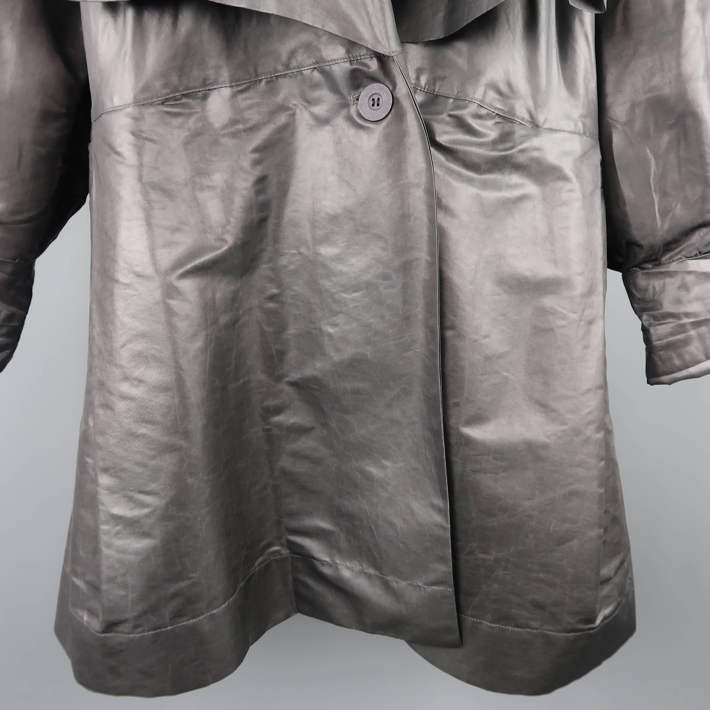 Gray Issey Miyake Grey Metallic Twill Draped Collar Coat, 1980s 